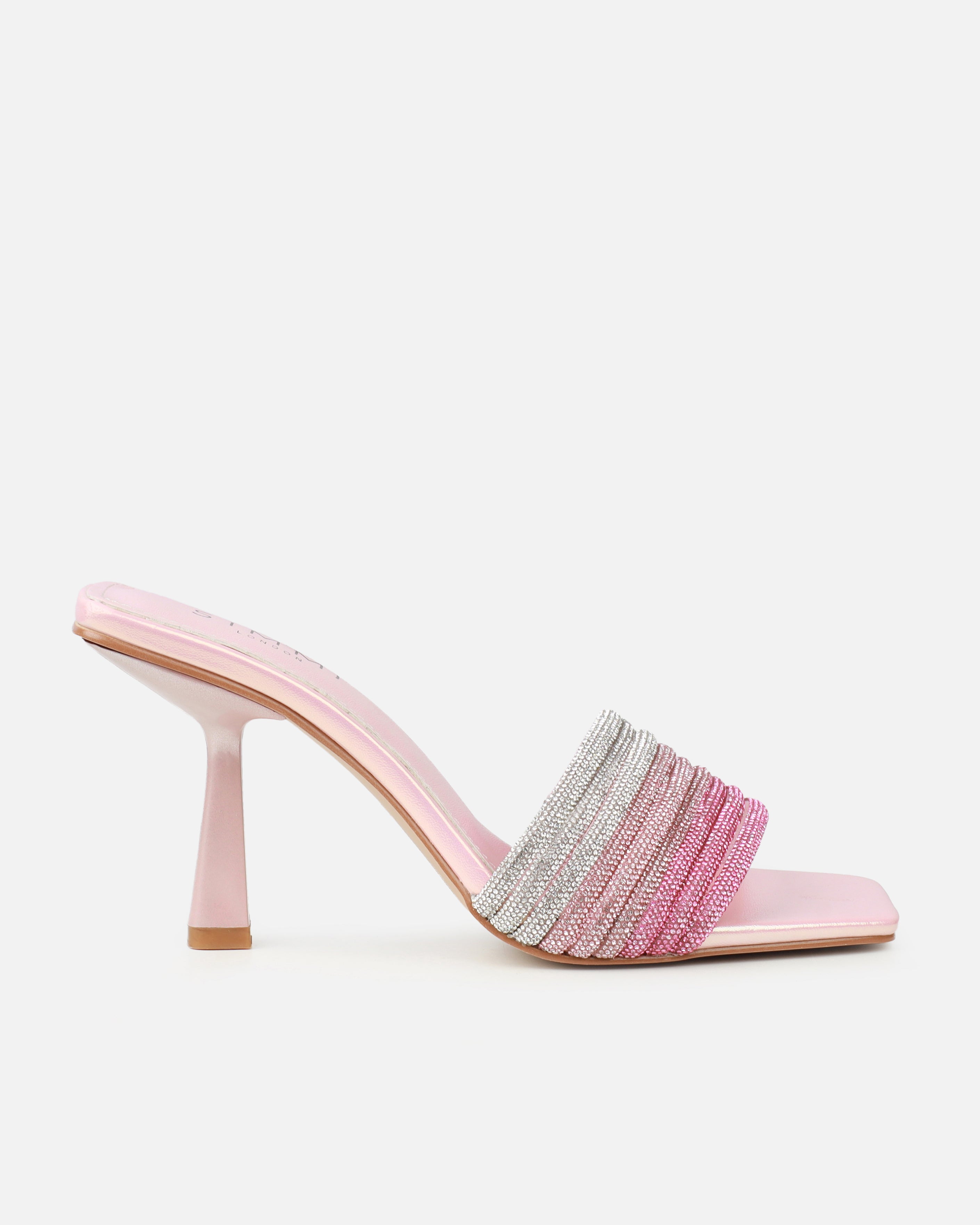 Paisley Pink Ombre Diamante Strappy Mid Heel Mules | SIMMI London