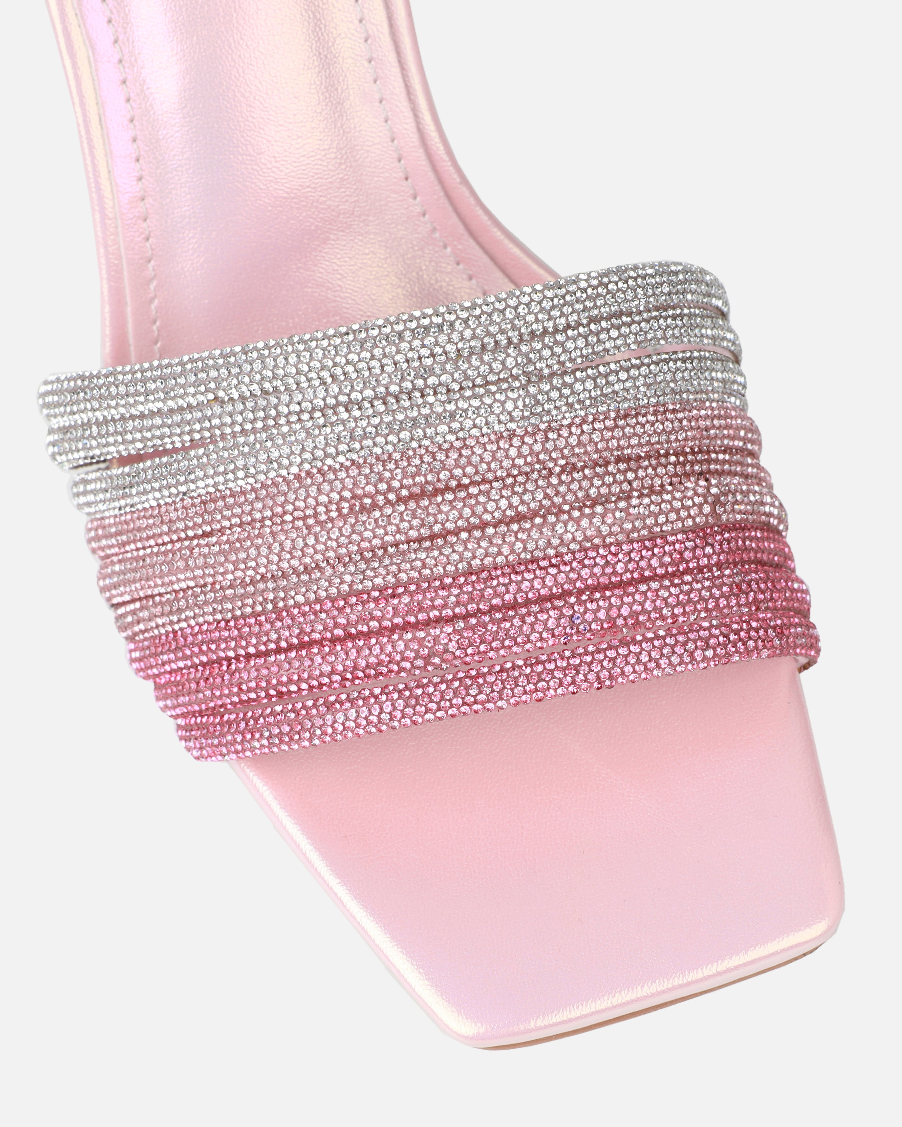 Paisley Pink Ombre Diamante Strappy Mid Heel Mules