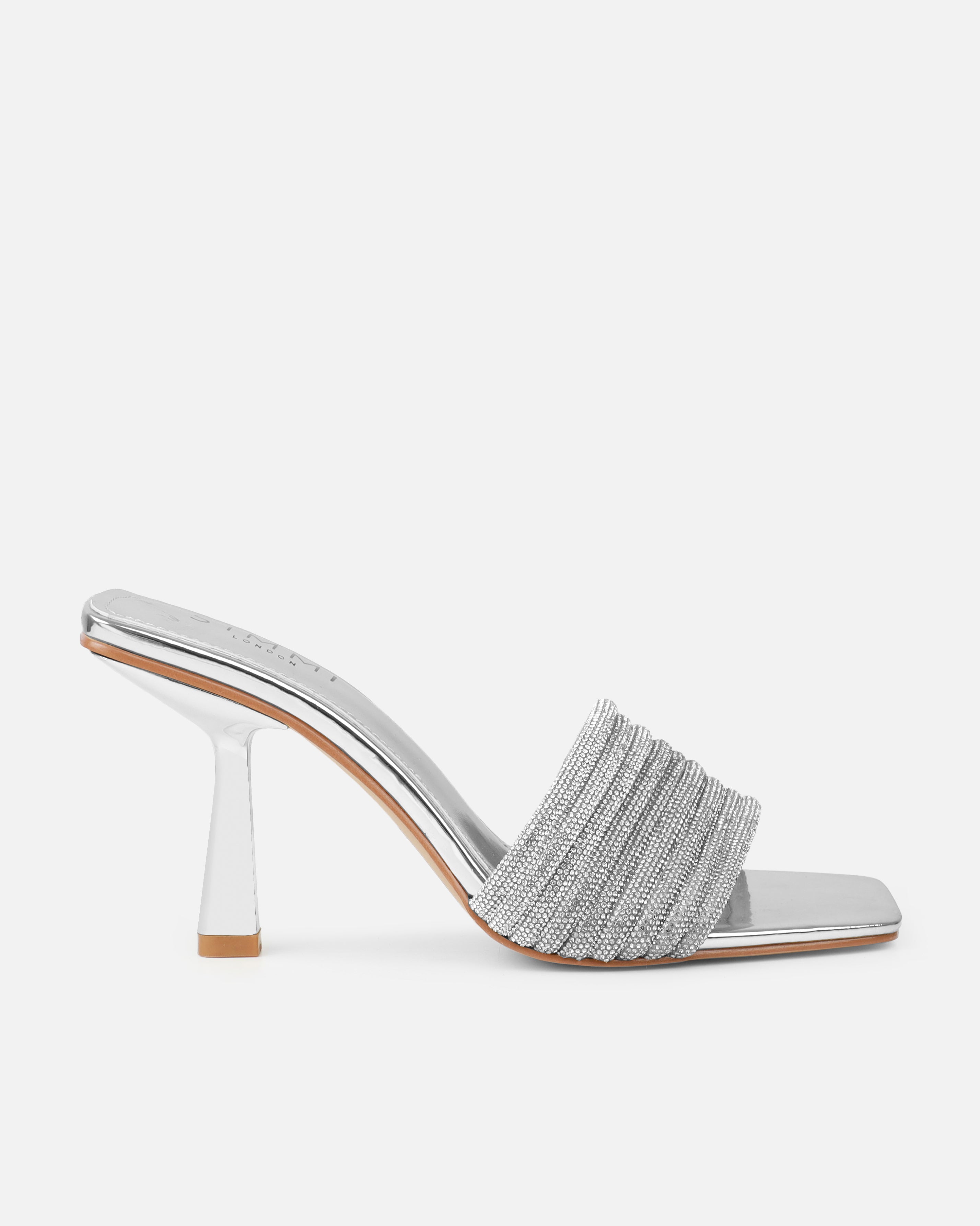 Paisley Silver Ombre Diamante Strappy Mid Heel Mules | SIMMI London