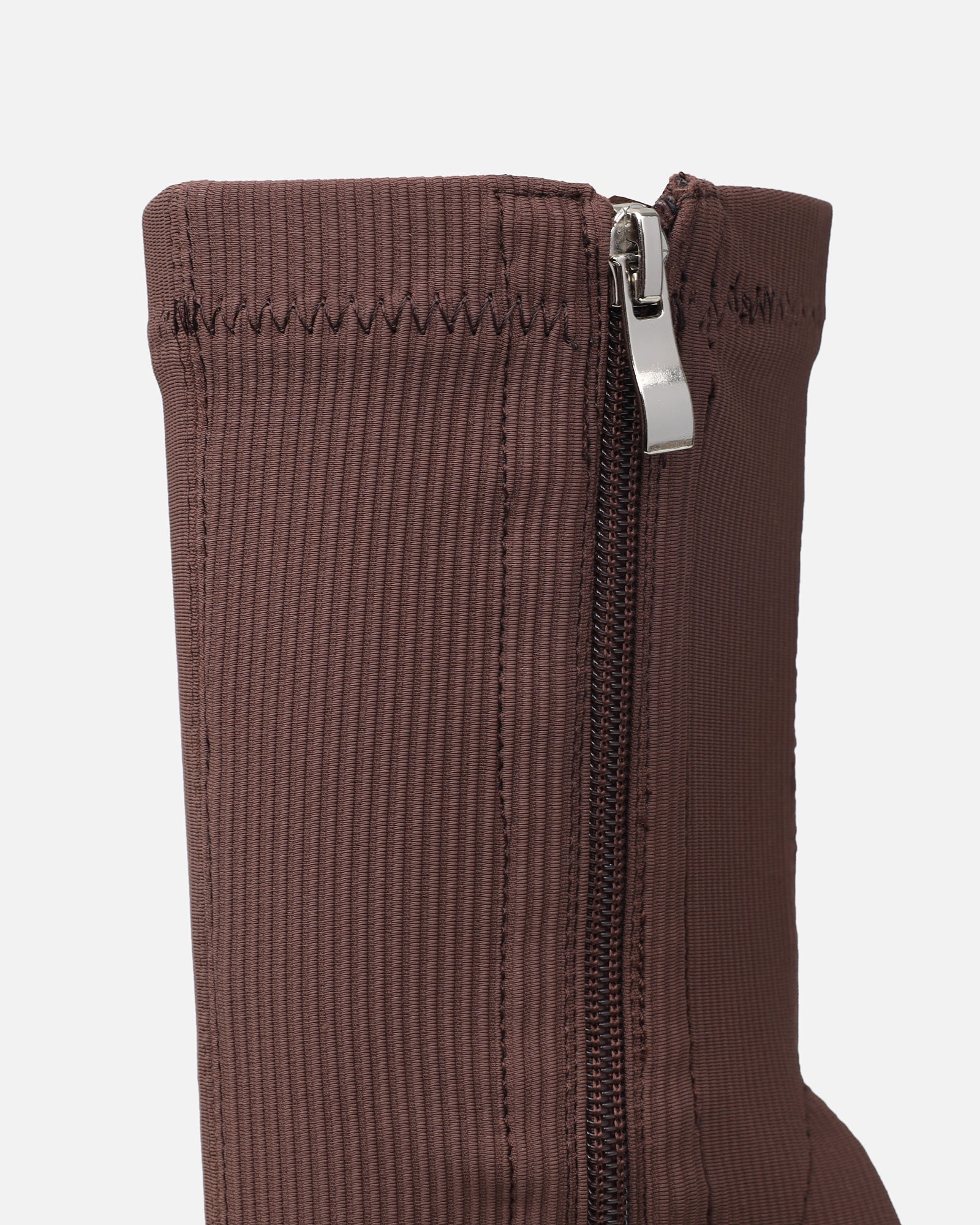 Huntley Chocolate Brown Ribbed Stretch Heeled Boots | SIMMI London