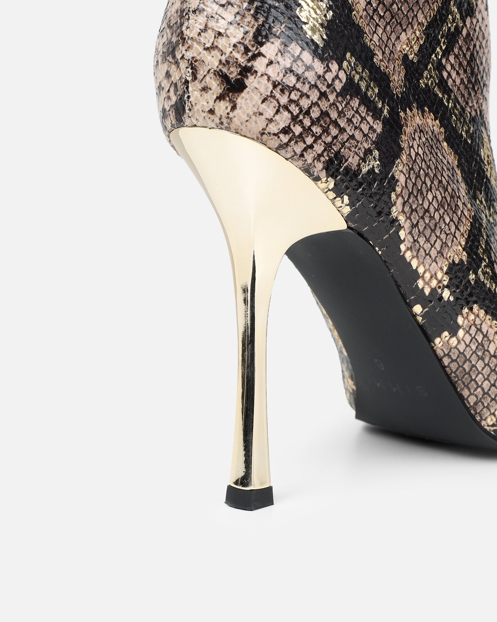 Brette Beige Snake Effect Ruched Heeled Boots | SIMMI London