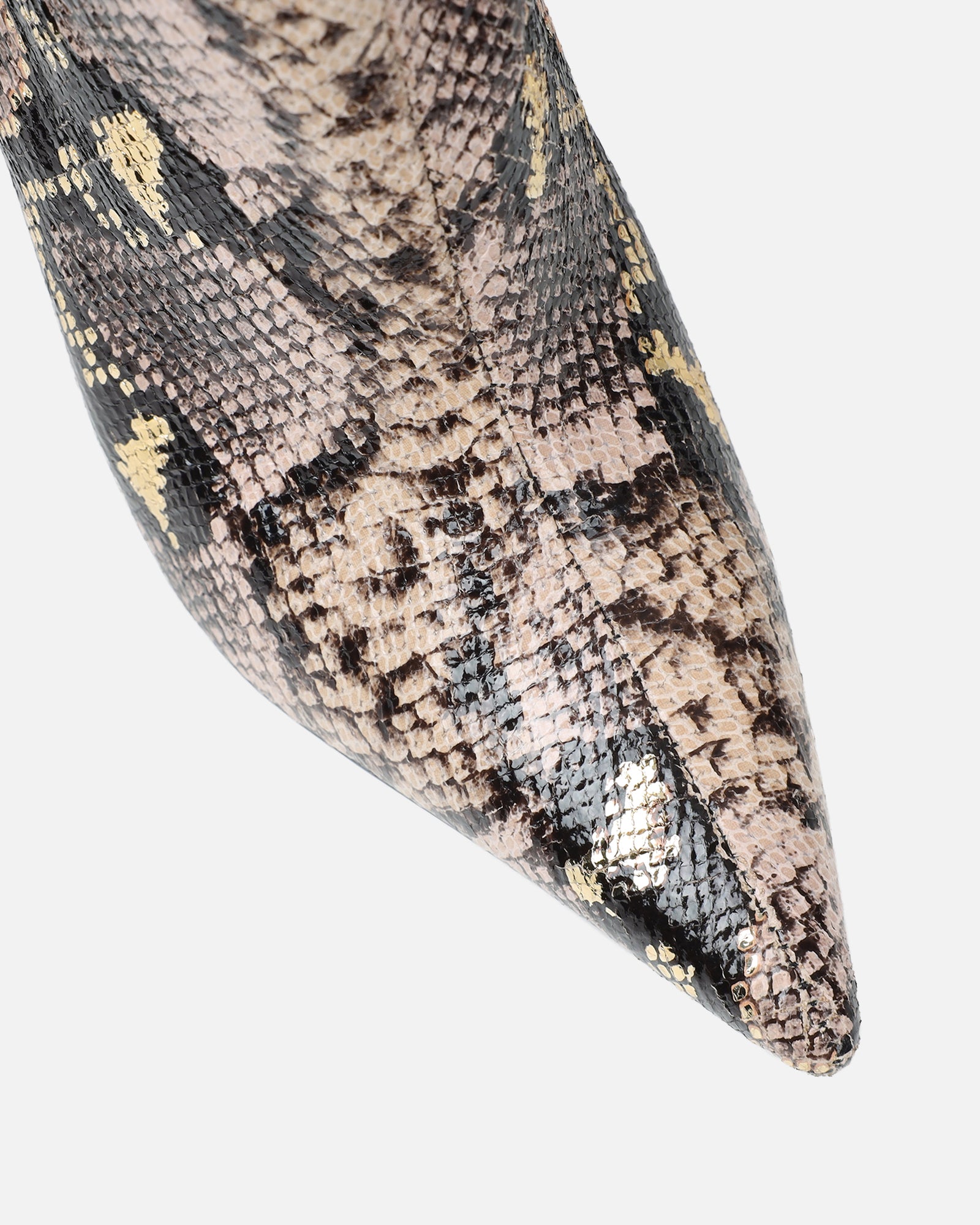 Brette Beige Snake Effect Ruched Heeled Boots | SIMMI London