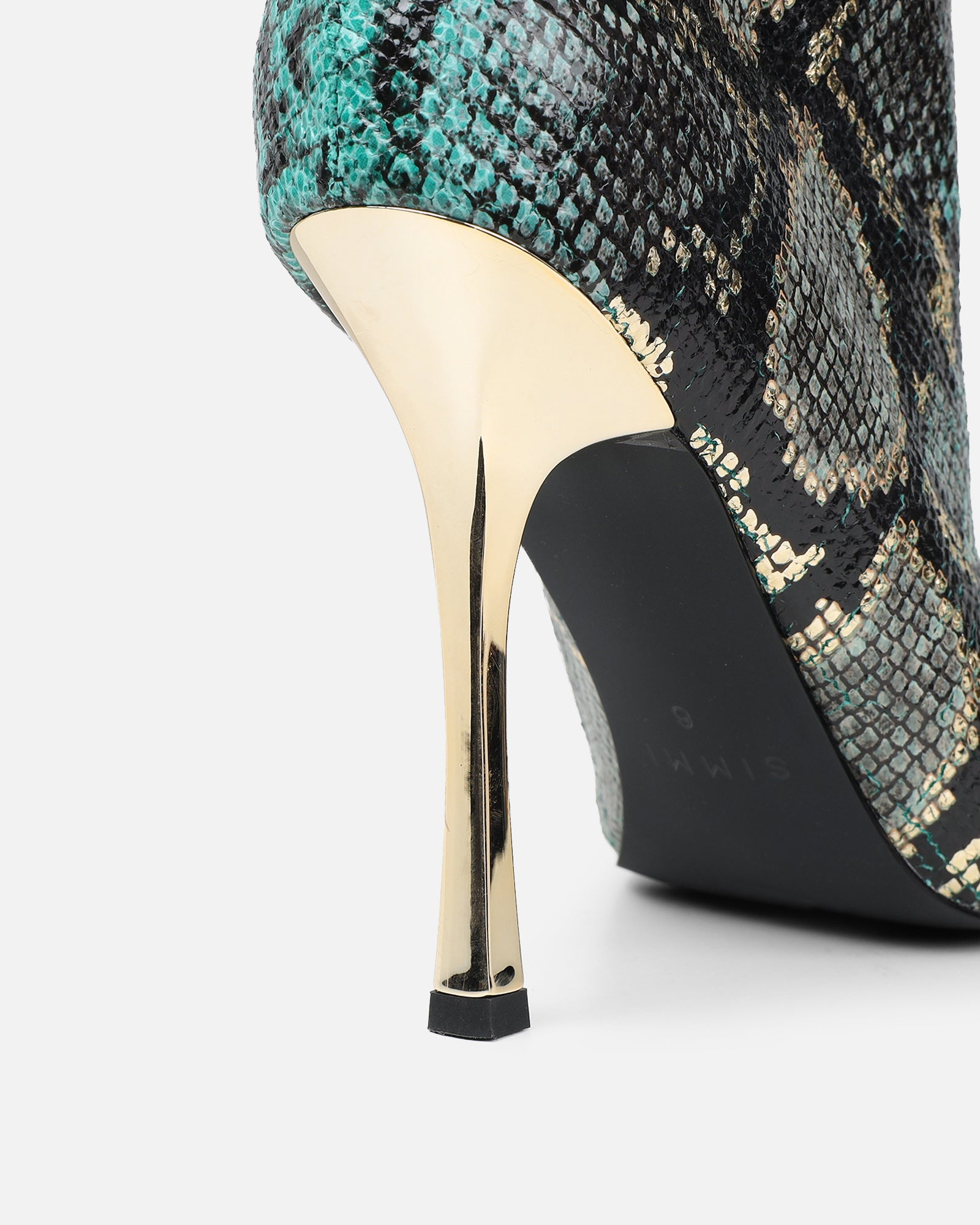 Brette Green Snake Effect Ruched Heeled Boots | SIMMI London