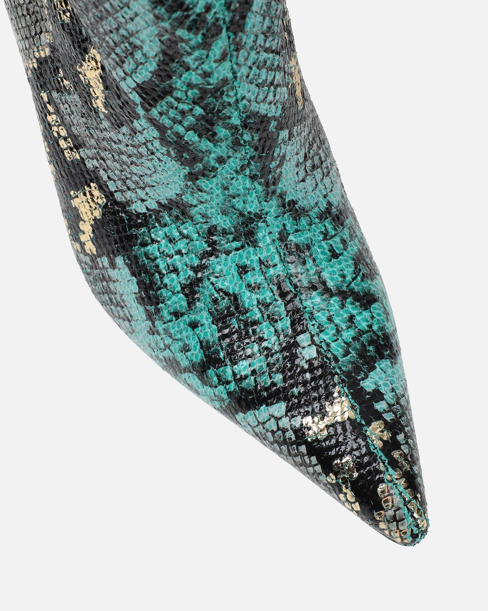 Brette Green Snake Effect Ruched Heeled Boots | SIMMI London