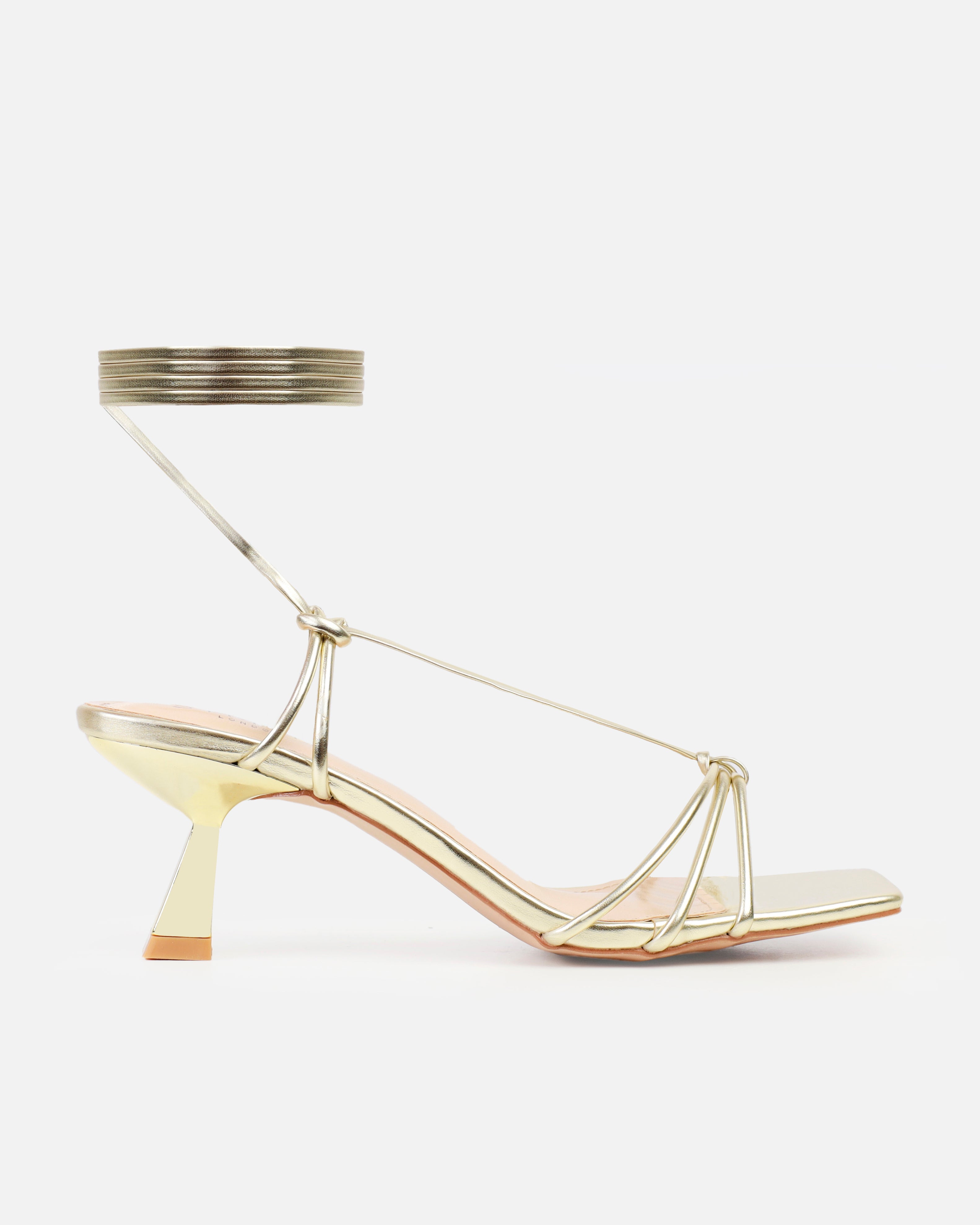 Paola Gold Lace Up Mid Heels | SIMMI London