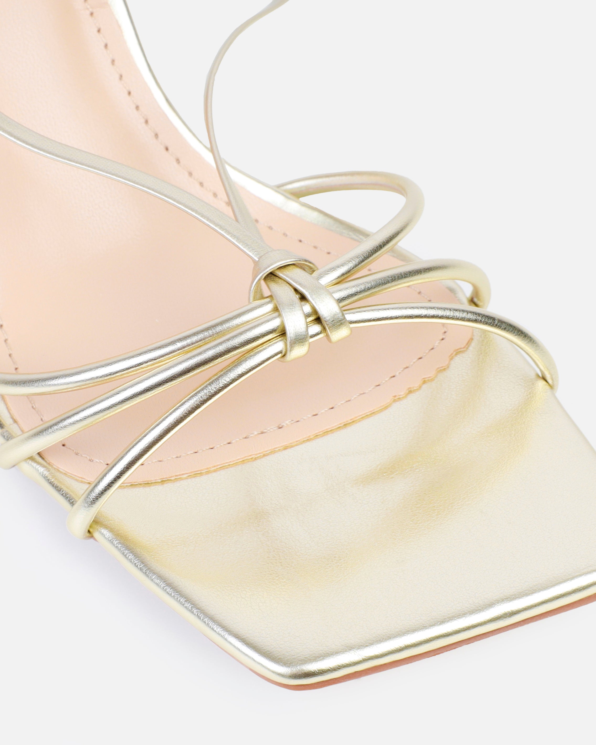 Paola Gold Lace Up Mid Heels