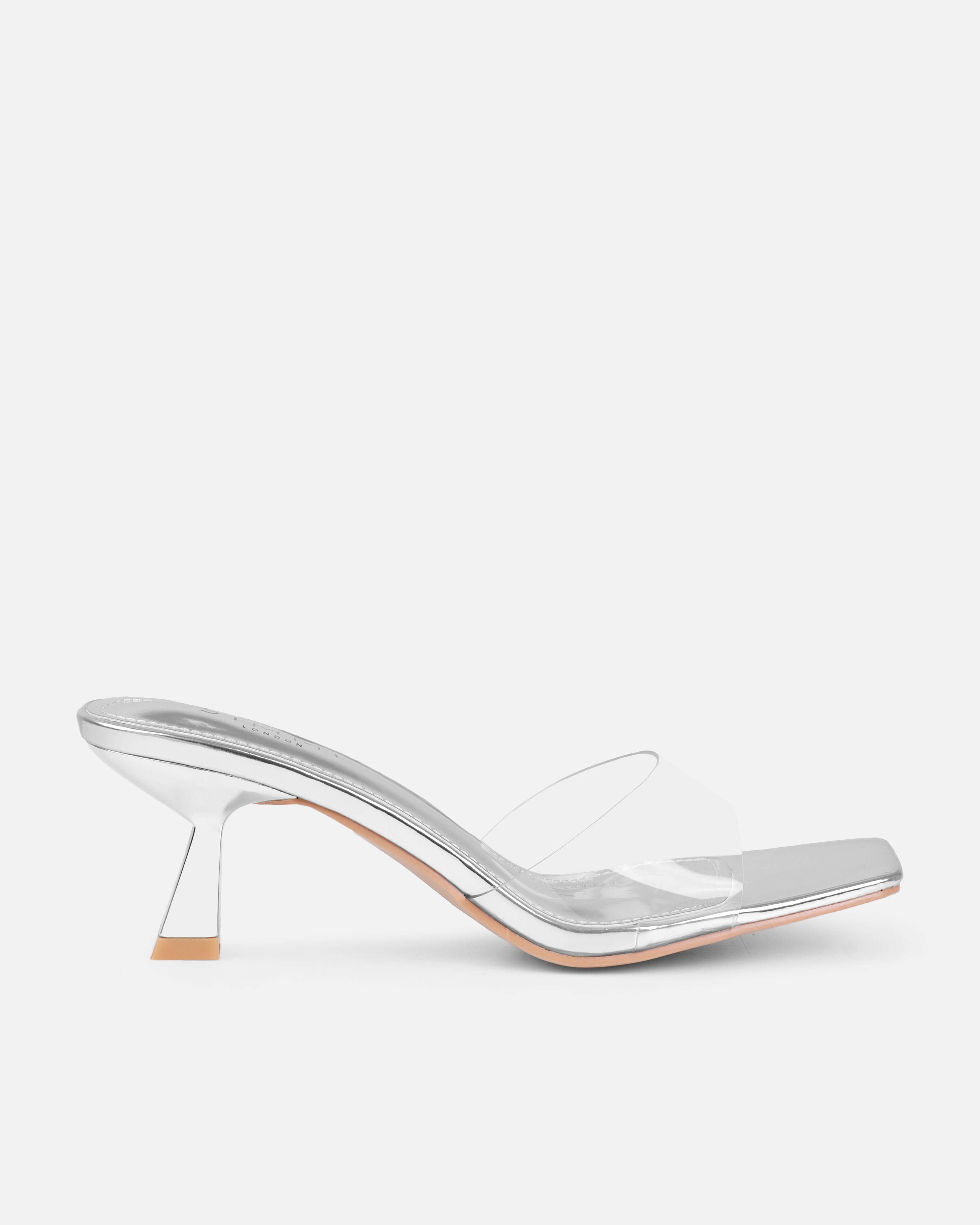 Peony Silver Mirror Mid Heel Mules | SIMMI London