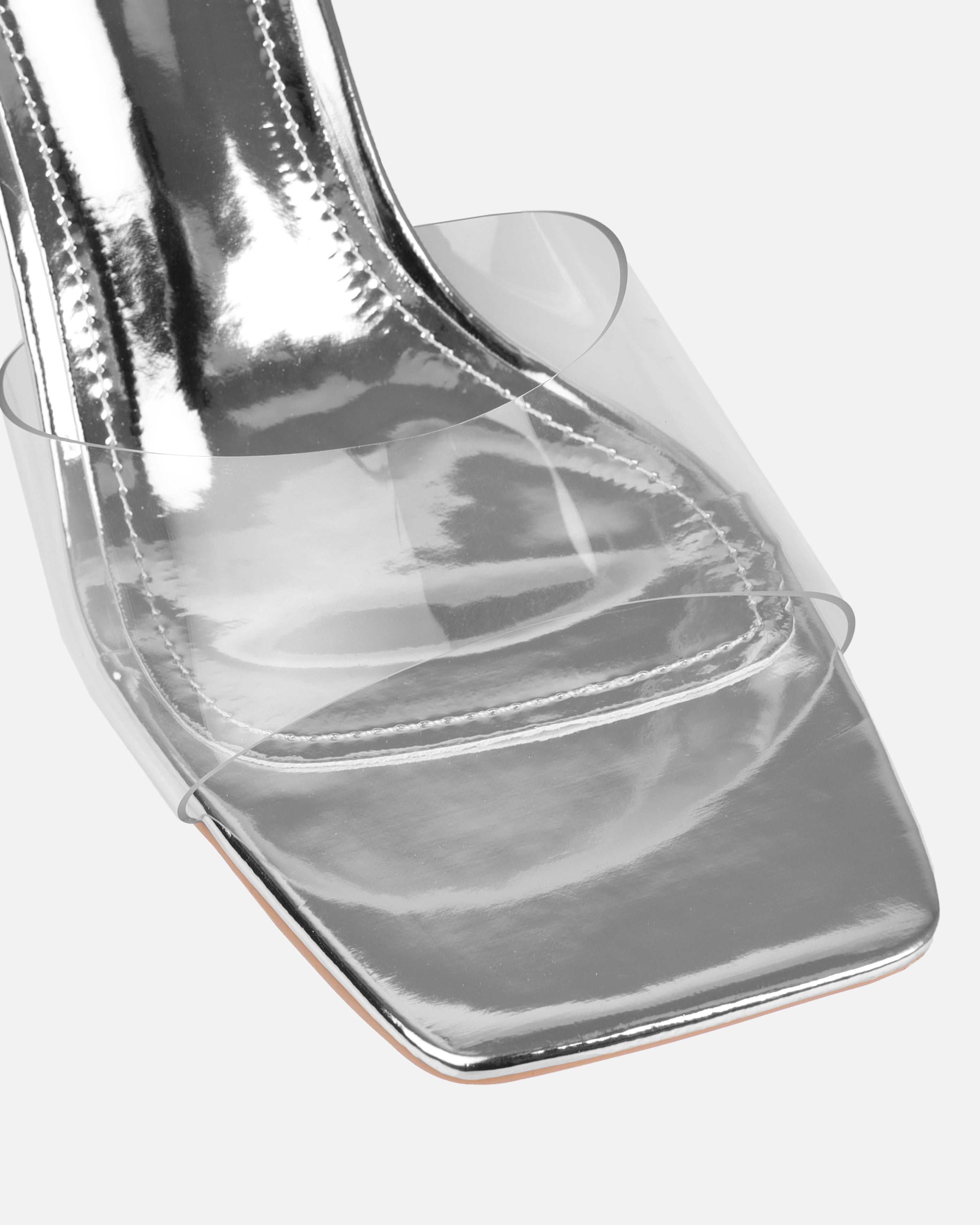 Peony Silver Mirror Mid Heel Mules | SIMMI London