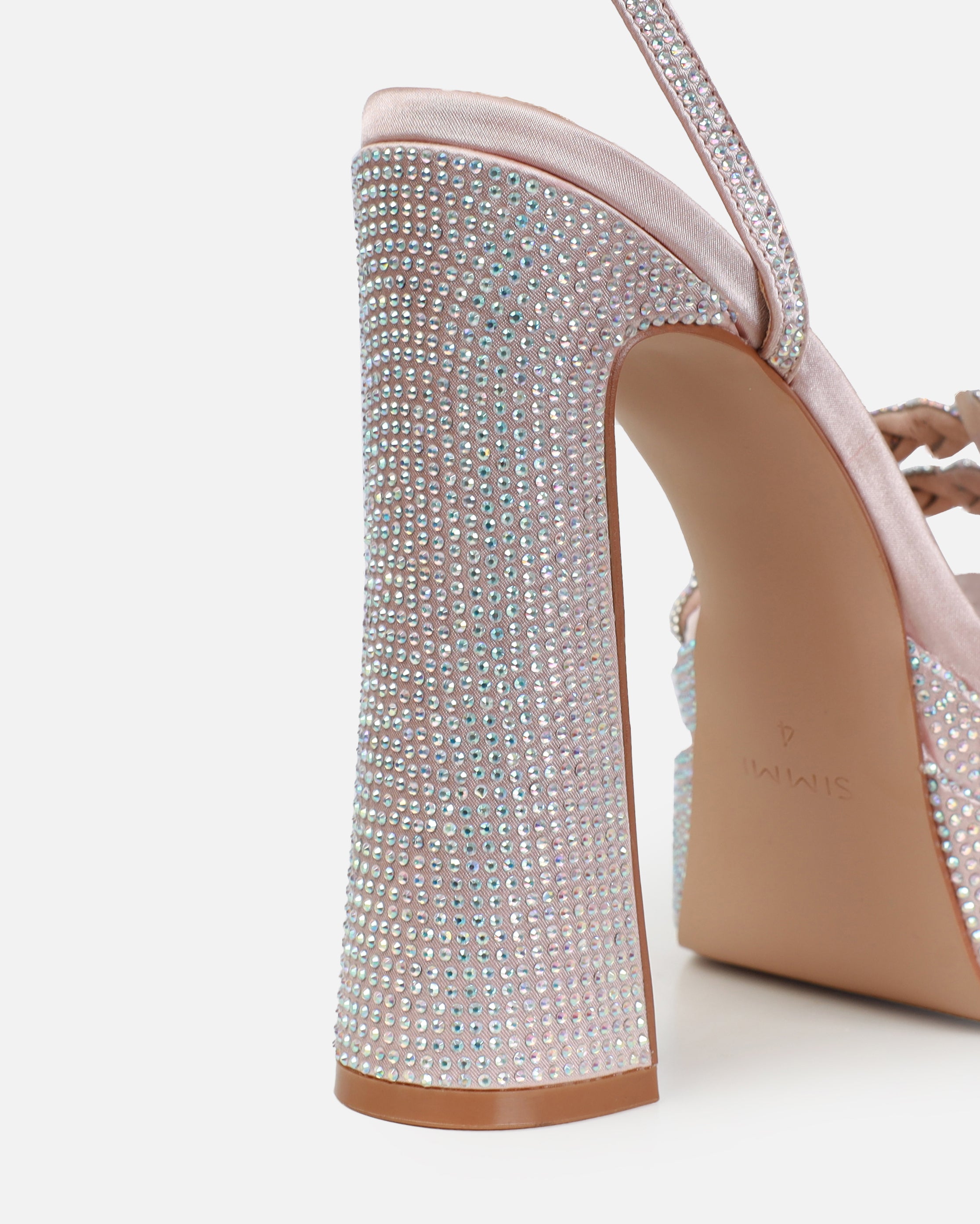 Paradisa Nude Satin Diamante Platform Block Heels | SIMMI London