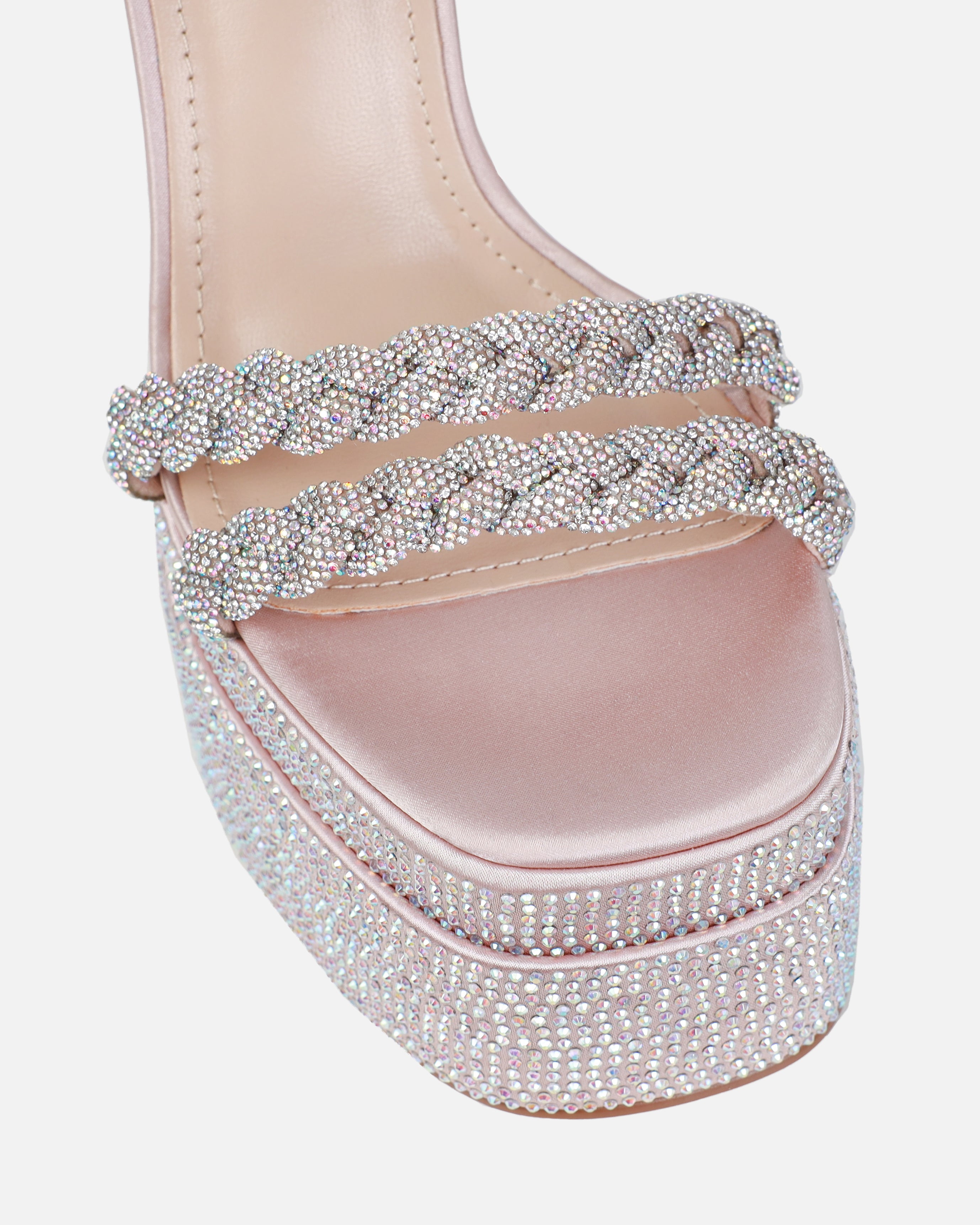 Paradisa Nude Satin Diamante Platform Block Heels | SIMMI London