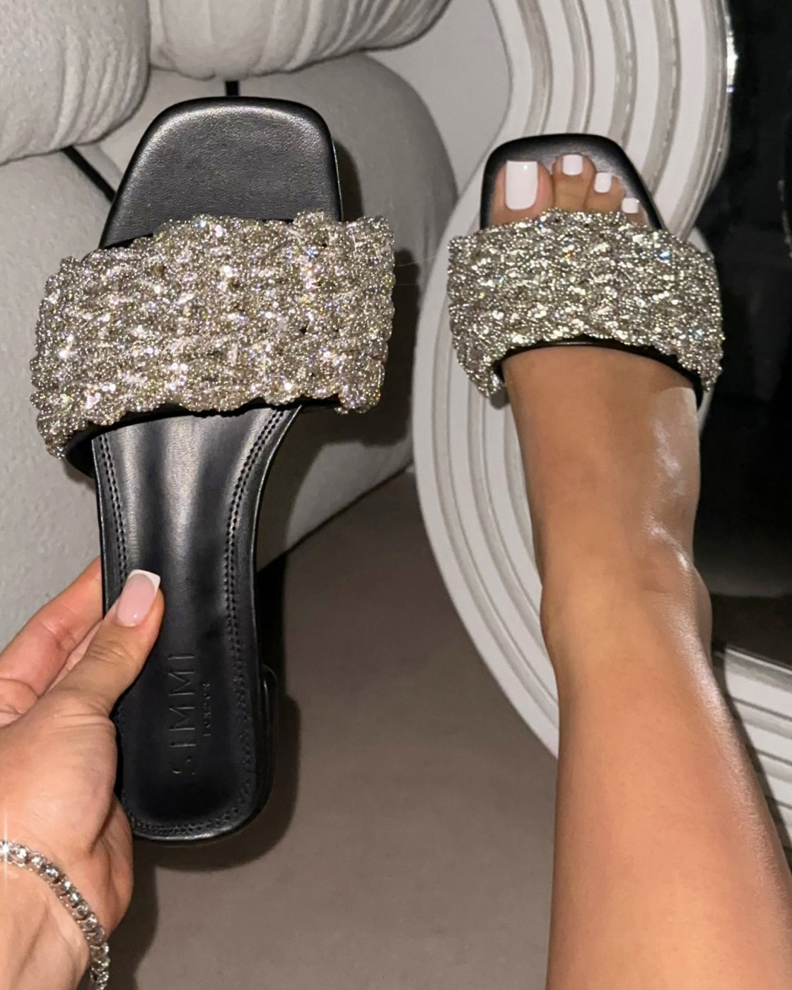 Pariss Black Diamante Sliders | SIMMI London