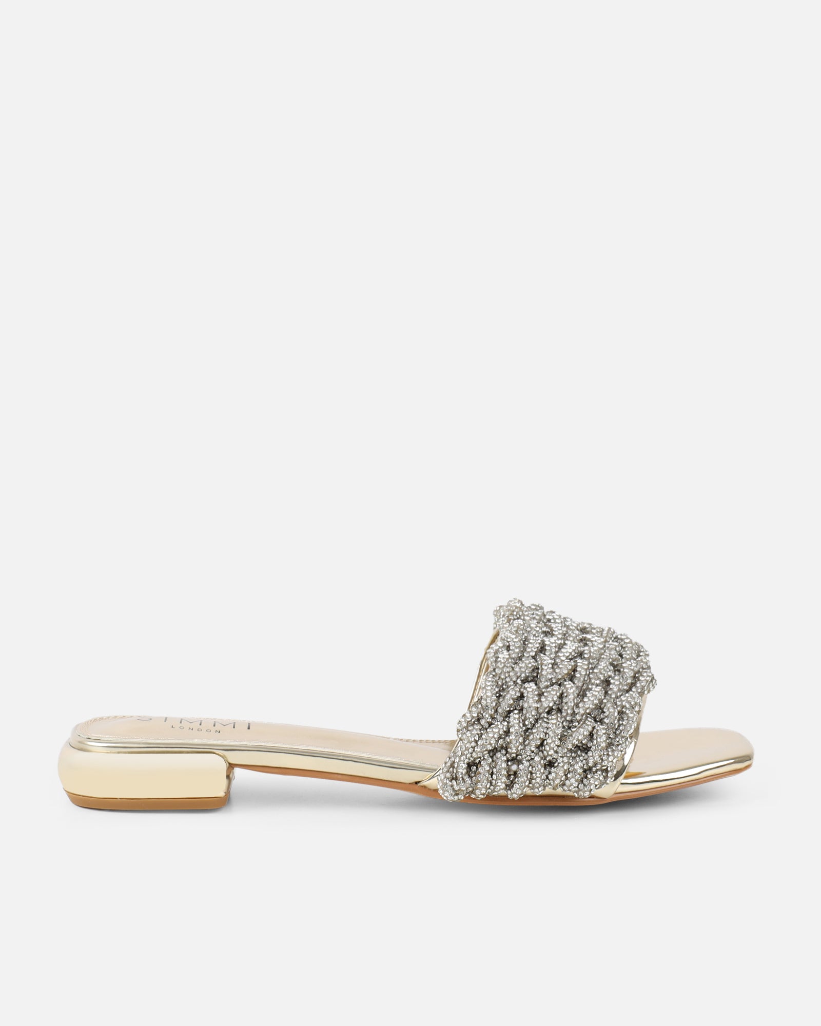 Pariss Gold Mirror Diamante Sliders | SIMMI London