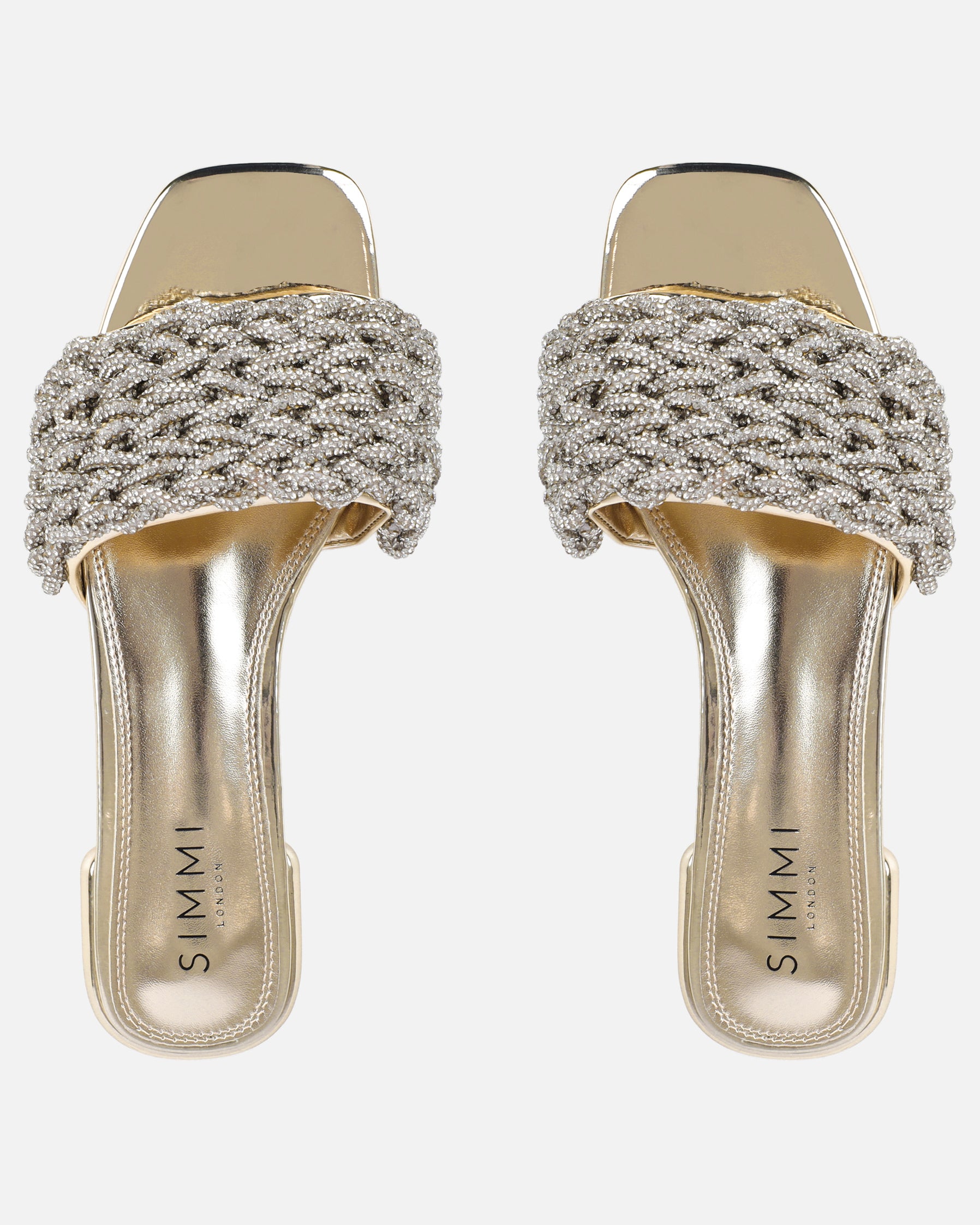 Pariss Gold Mirror Diamante Sliders | SIMMI London