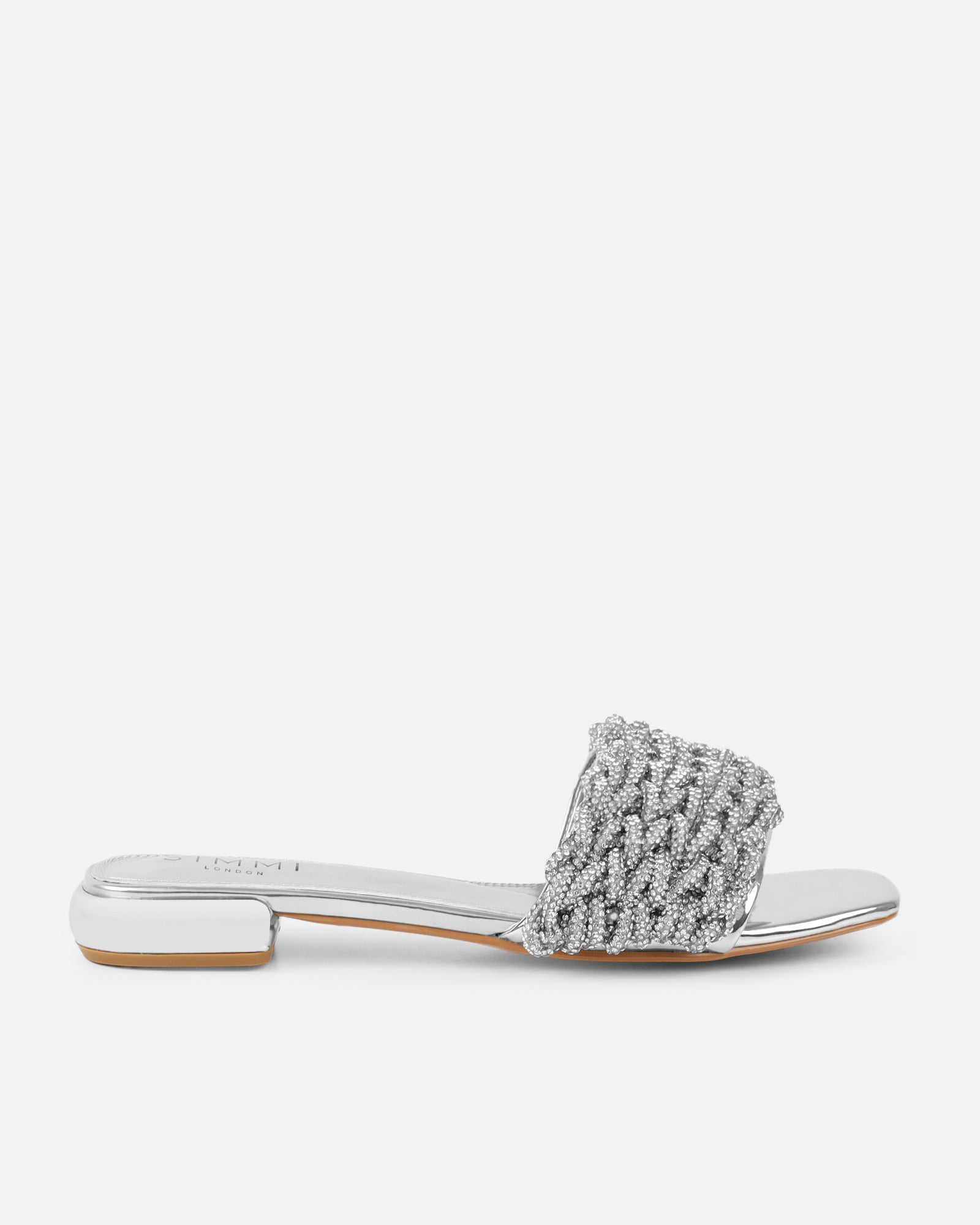 Pariss Silver Mirror Diamante Sliders | SIMMI London