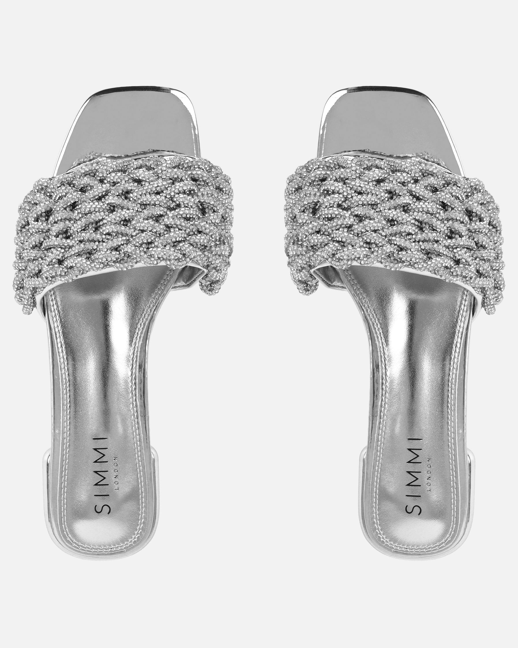 Pariss Silver Mirror Diamante Sliders | SIMMI London