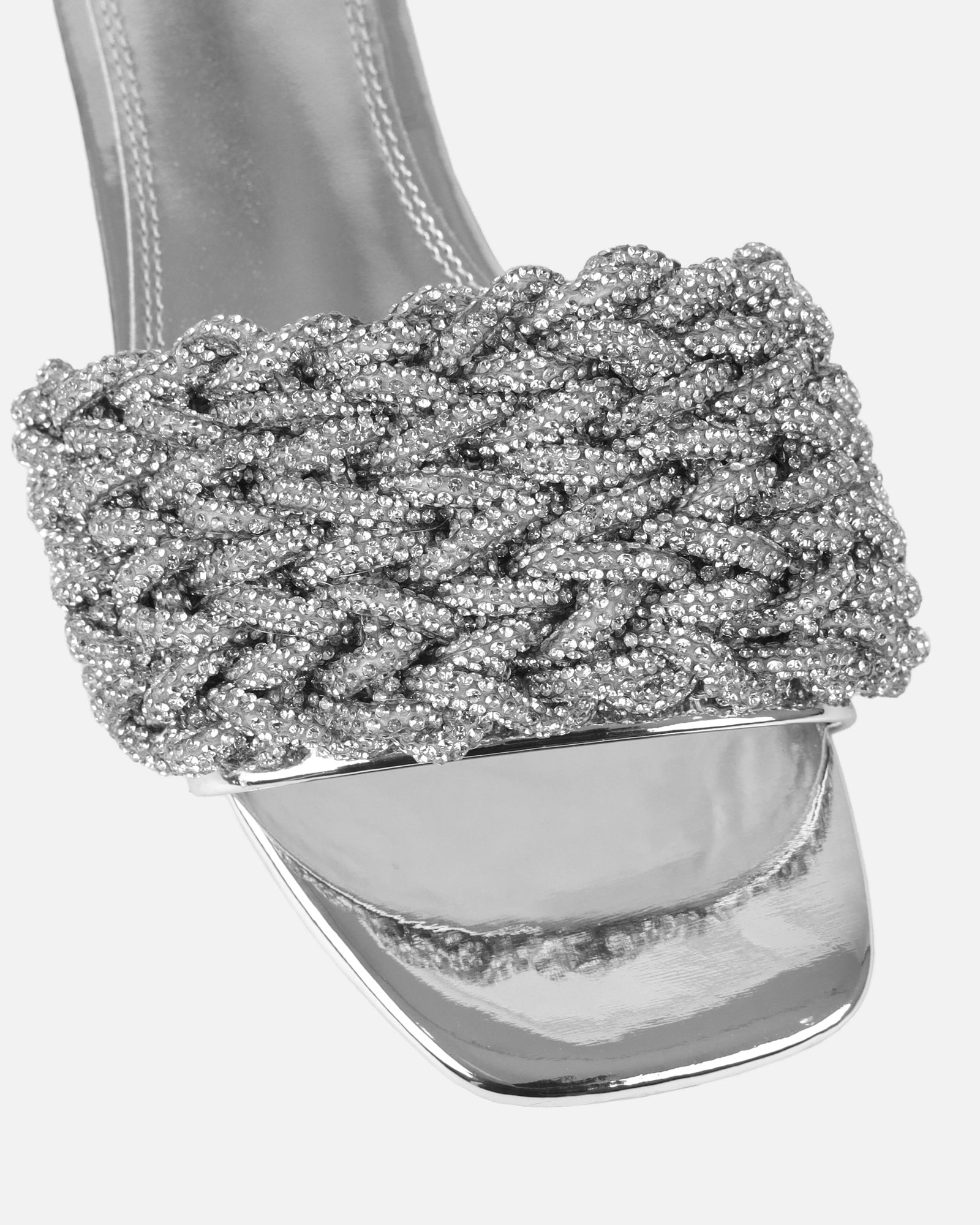 Pariss Silver Mirror Diamante Sliders | SIMMI London