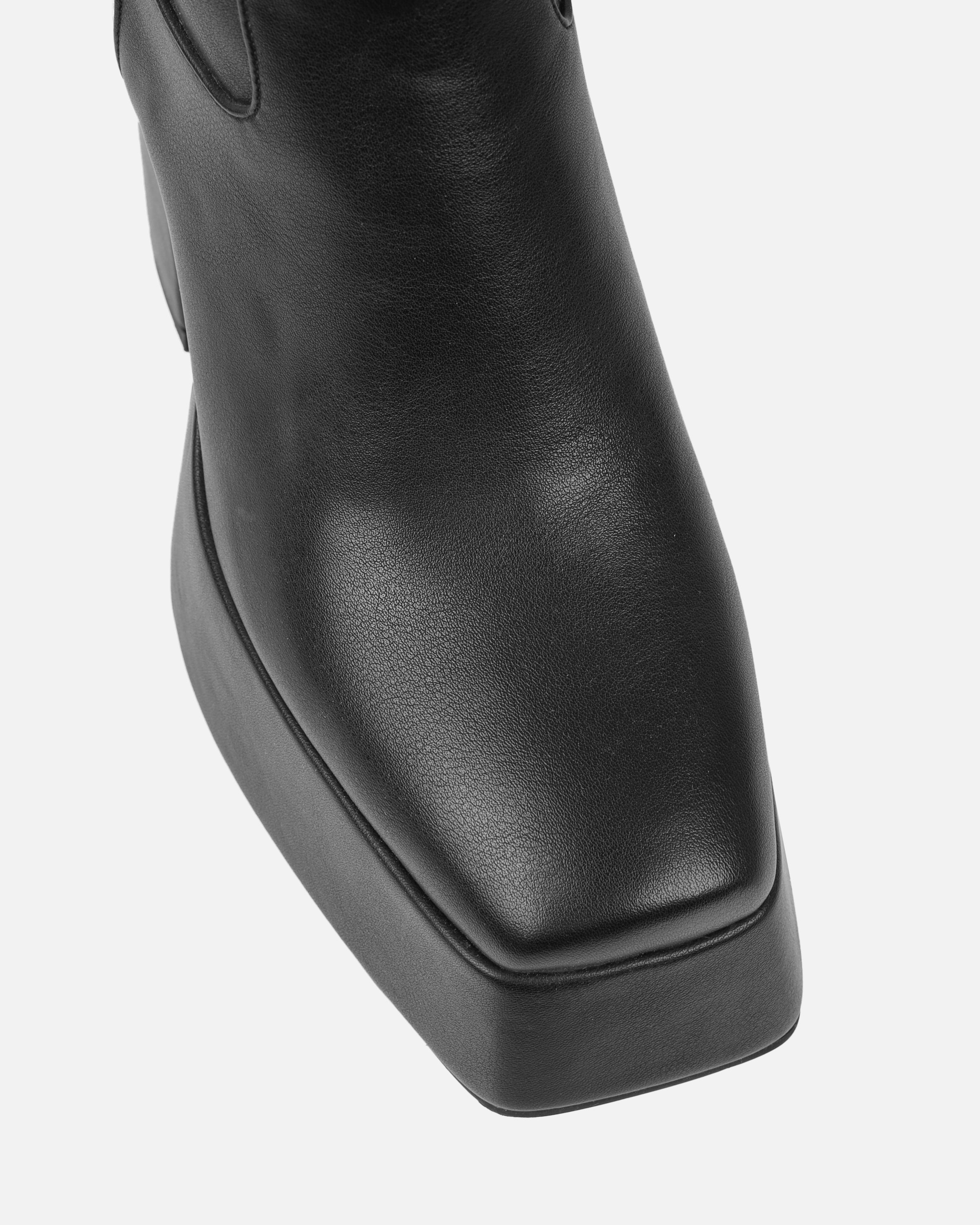 Caiden Black Platform Knee Boots With Faux Fur Turnover | SIMMI London