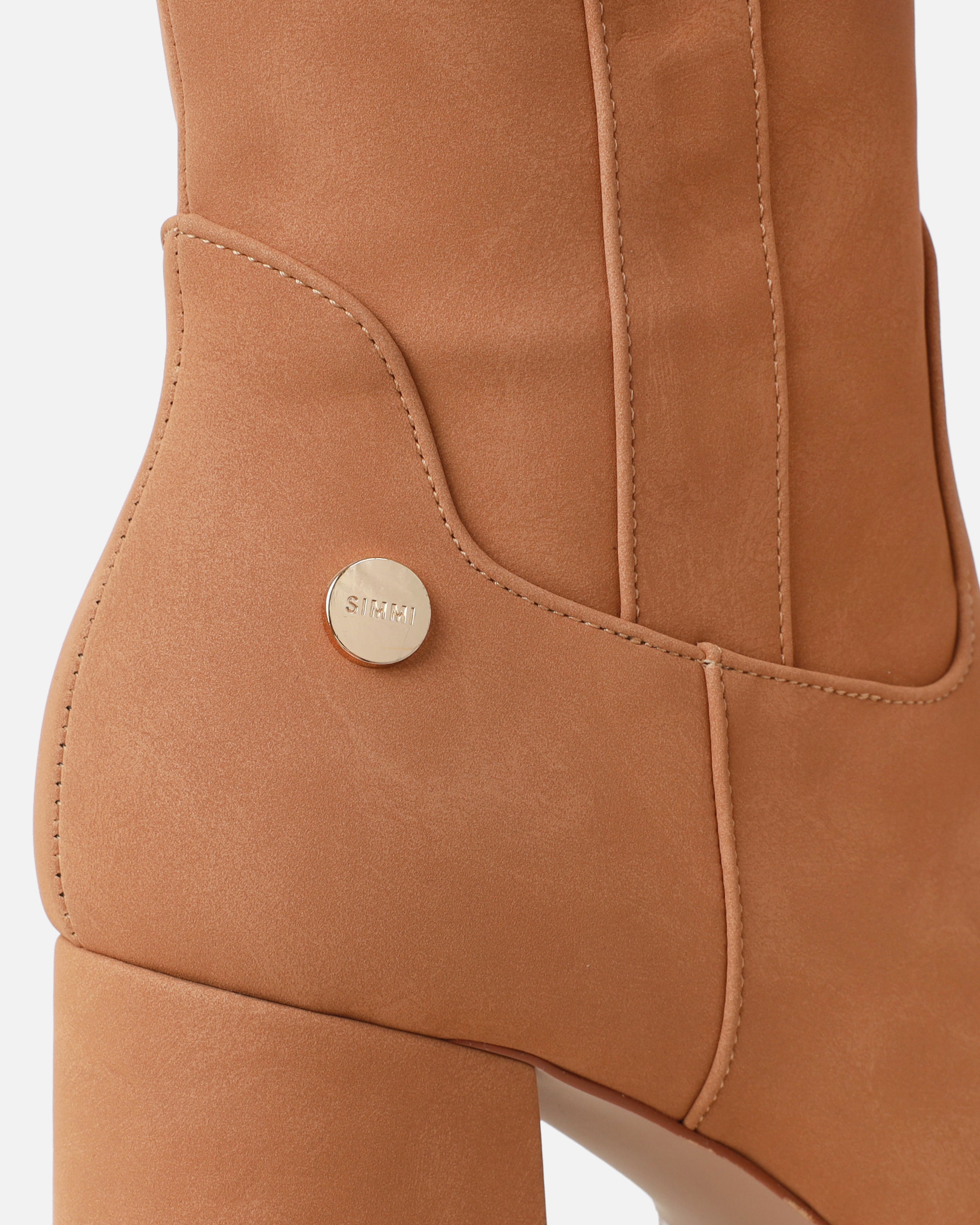 Caiden Tan Platform Knee Hoots With Faux Fur Turnover | SIMMI London