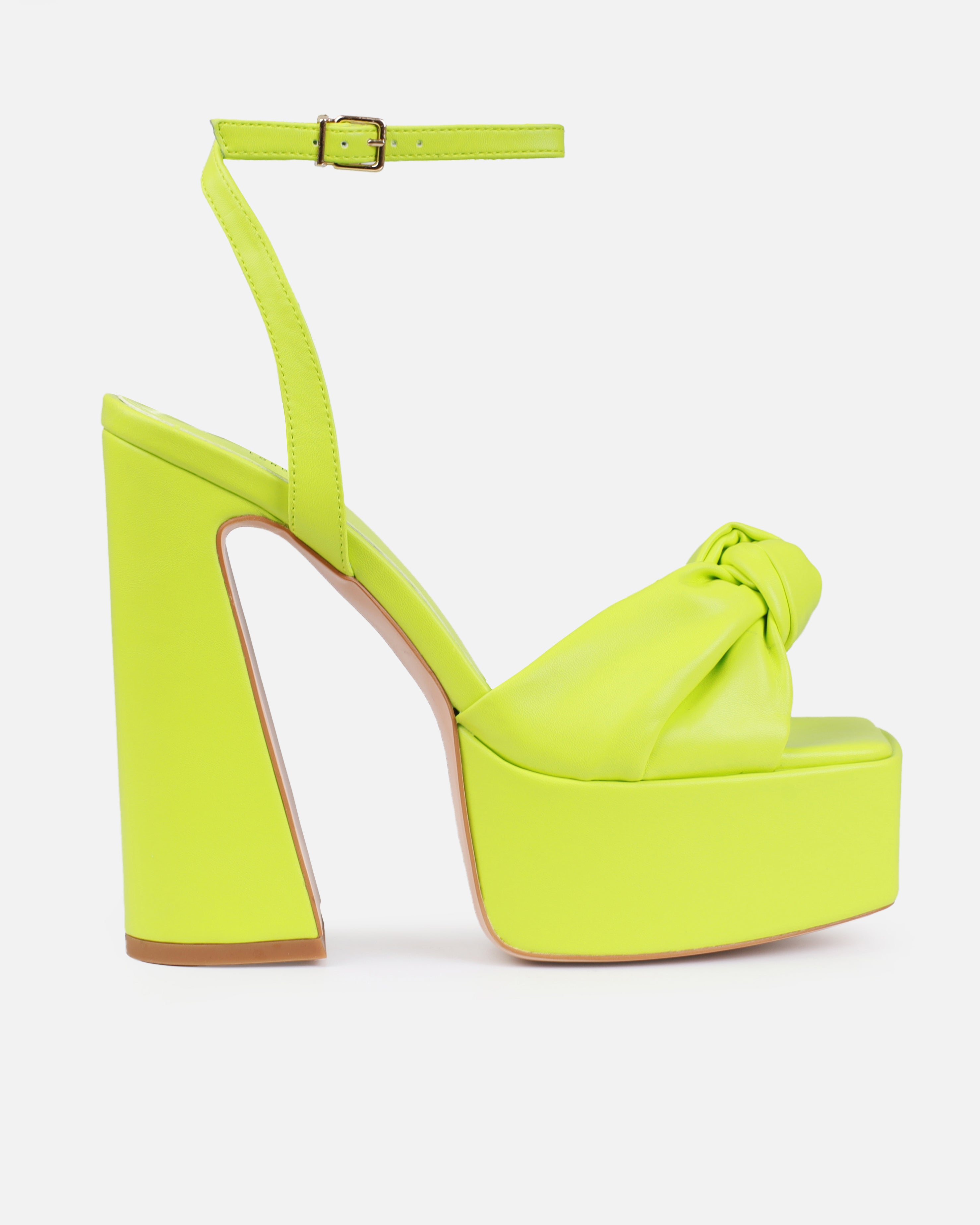 Penny Lime Green Knot Platform Block Heels | SIMMI London