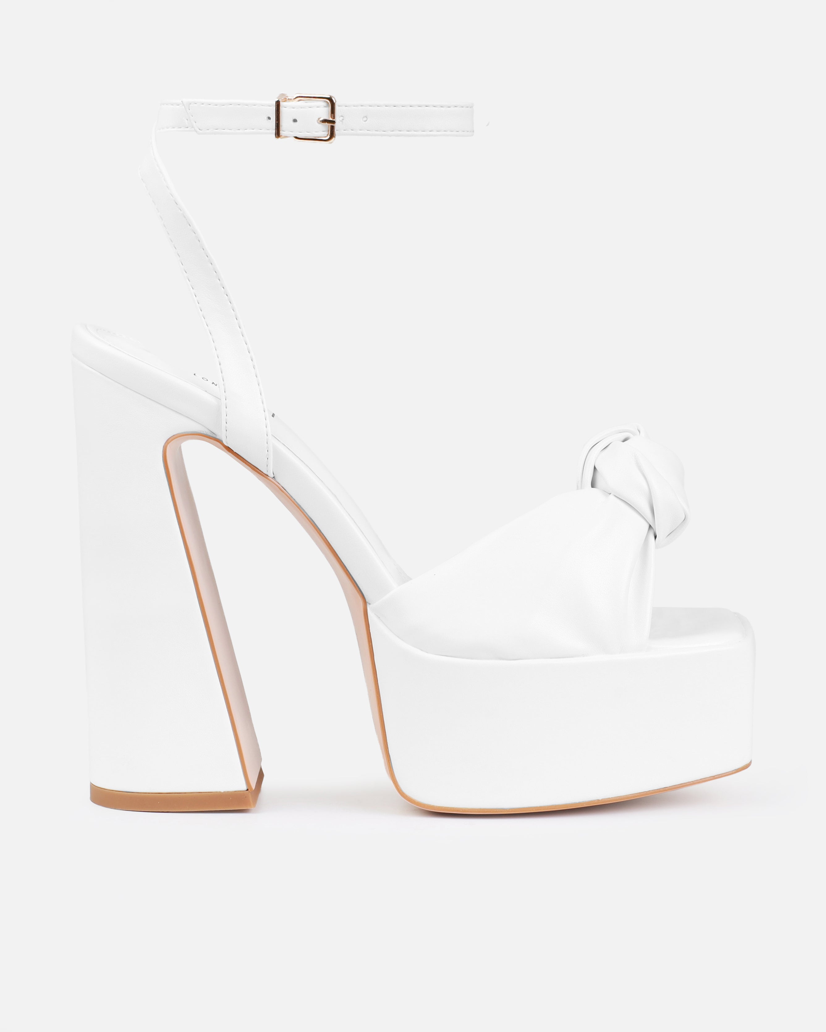 Penny White Knot Platform Block Heels | SIMMI London