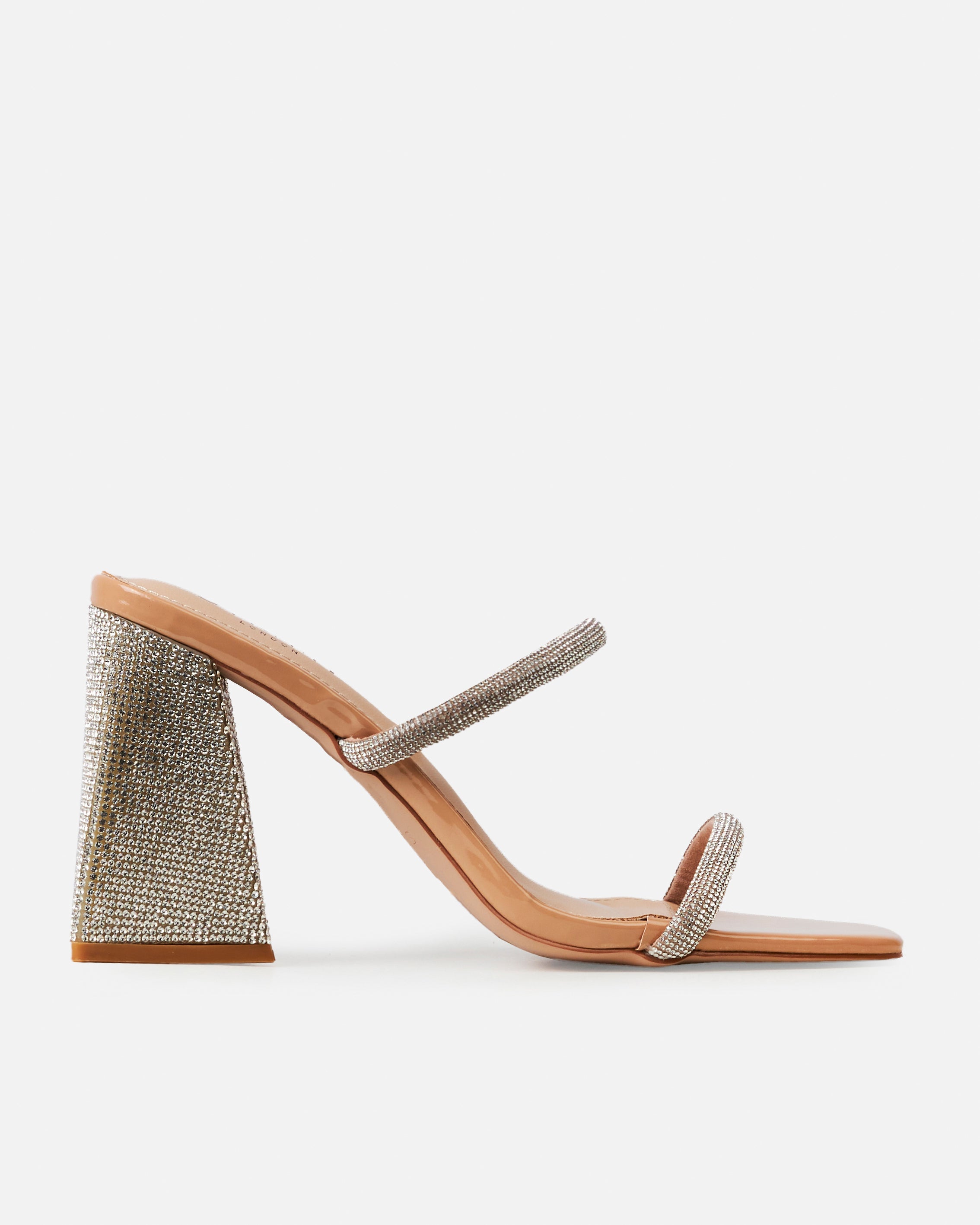 Peruvian Nude Diamante Strappy Block Mules | SIMMI London