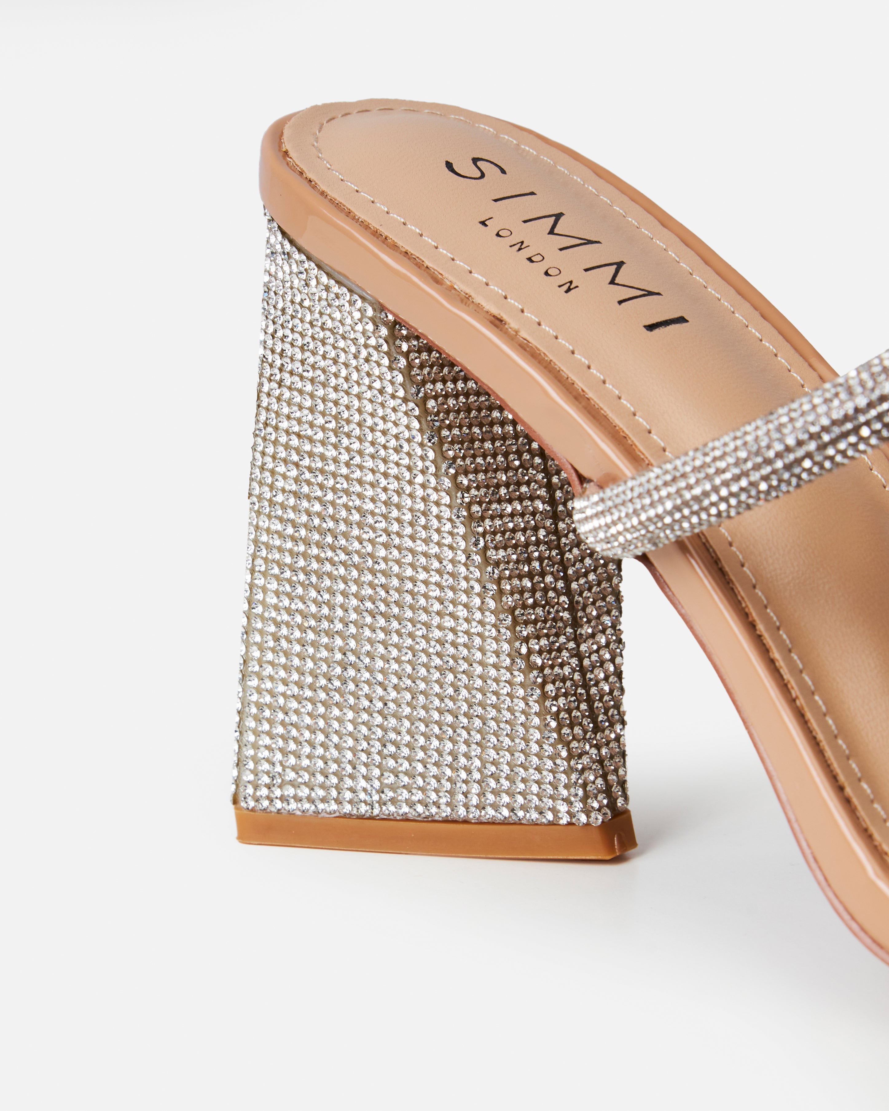 Peruvian Nude Diamante Strappy Block Mules | SIMMI London