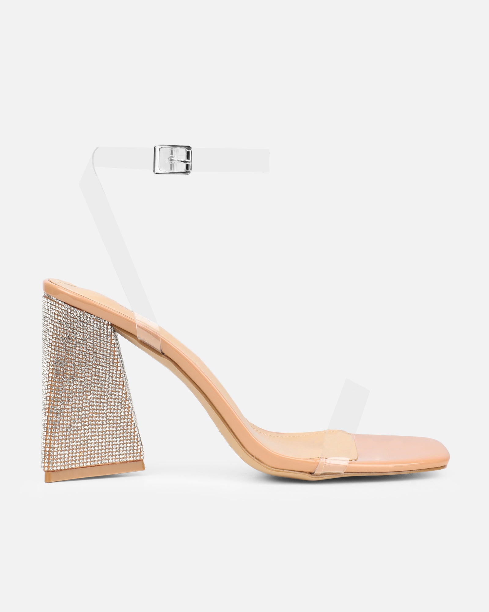 Perri clear nude patent diamante block heeled sandals | SIMMI London