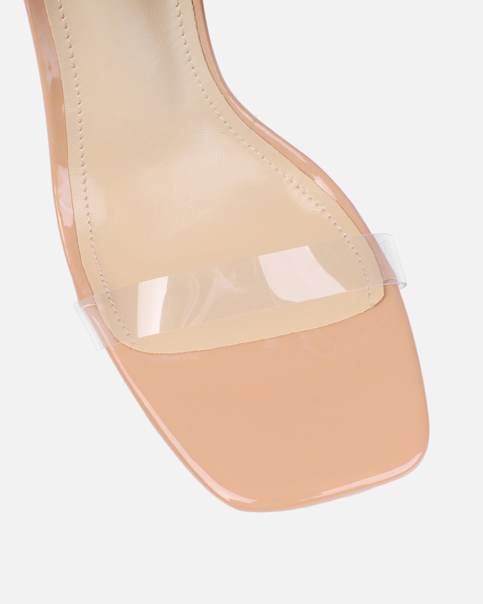 Perri clear nude patent diamante block heeled sandals | SIMMI London