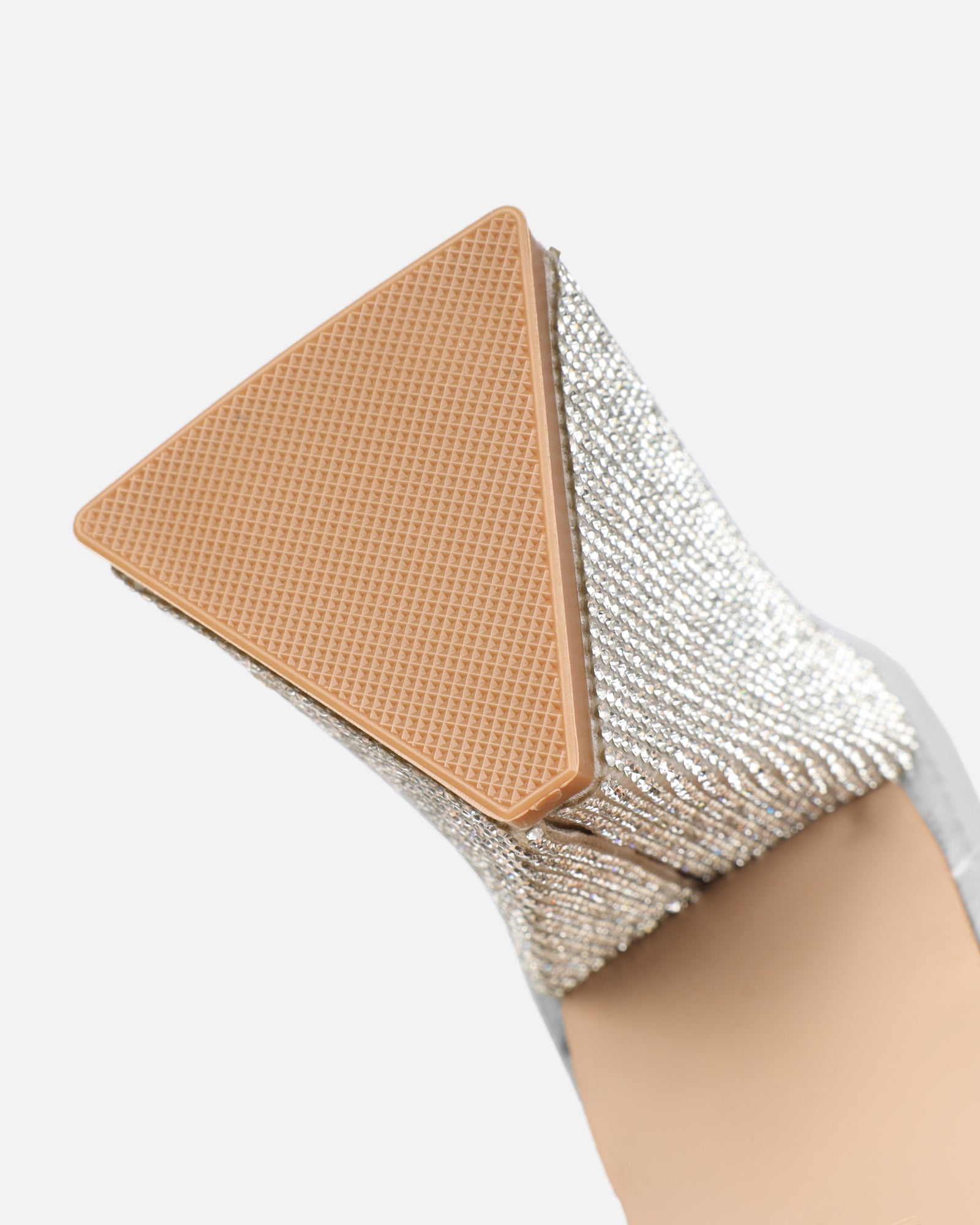 Perri Clear Silver Mirror Diamante Block Heeled Sandals | SIMMI London