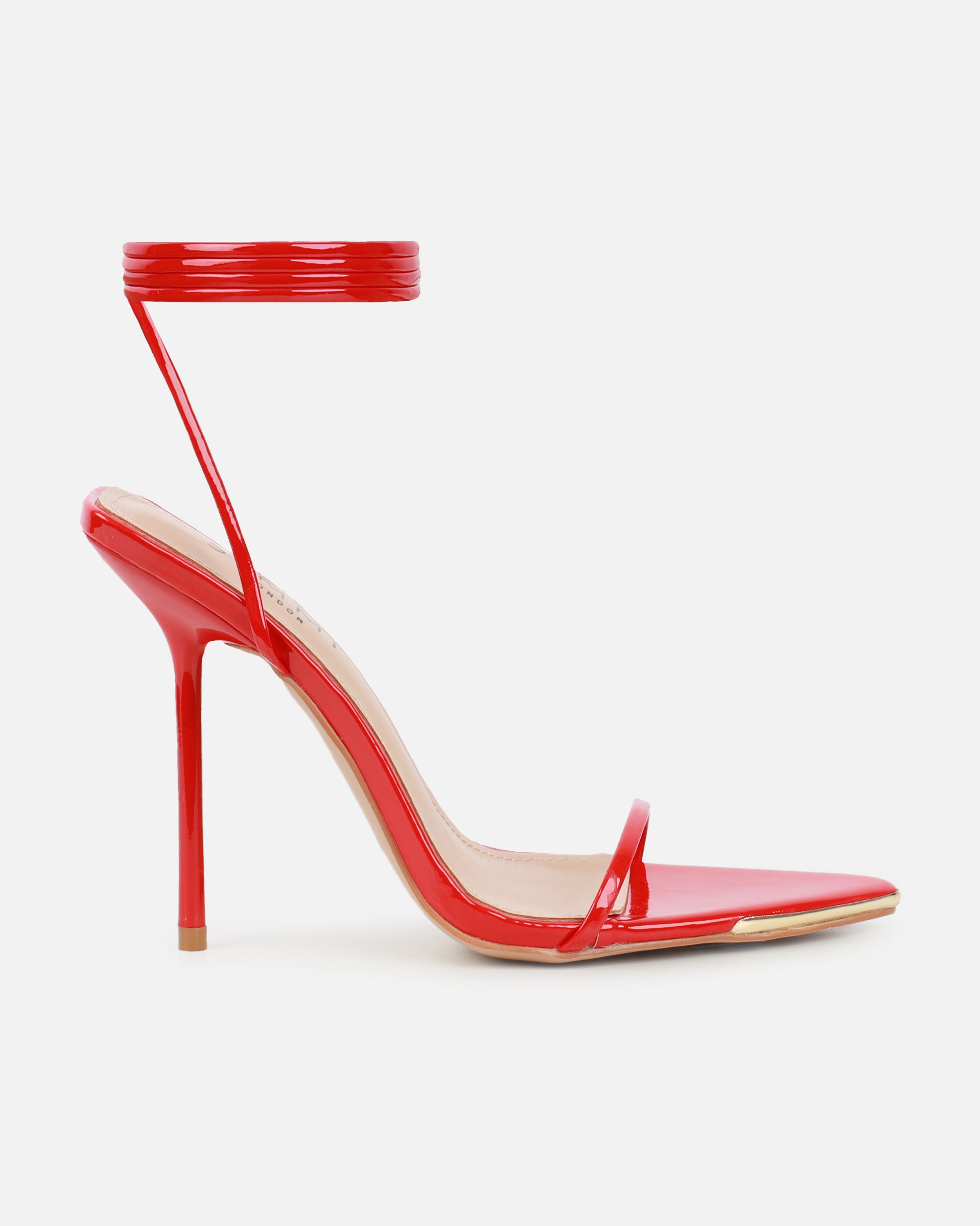 Delilahh Red Patent Tie Up Stiletto Sandals | SIMMI London