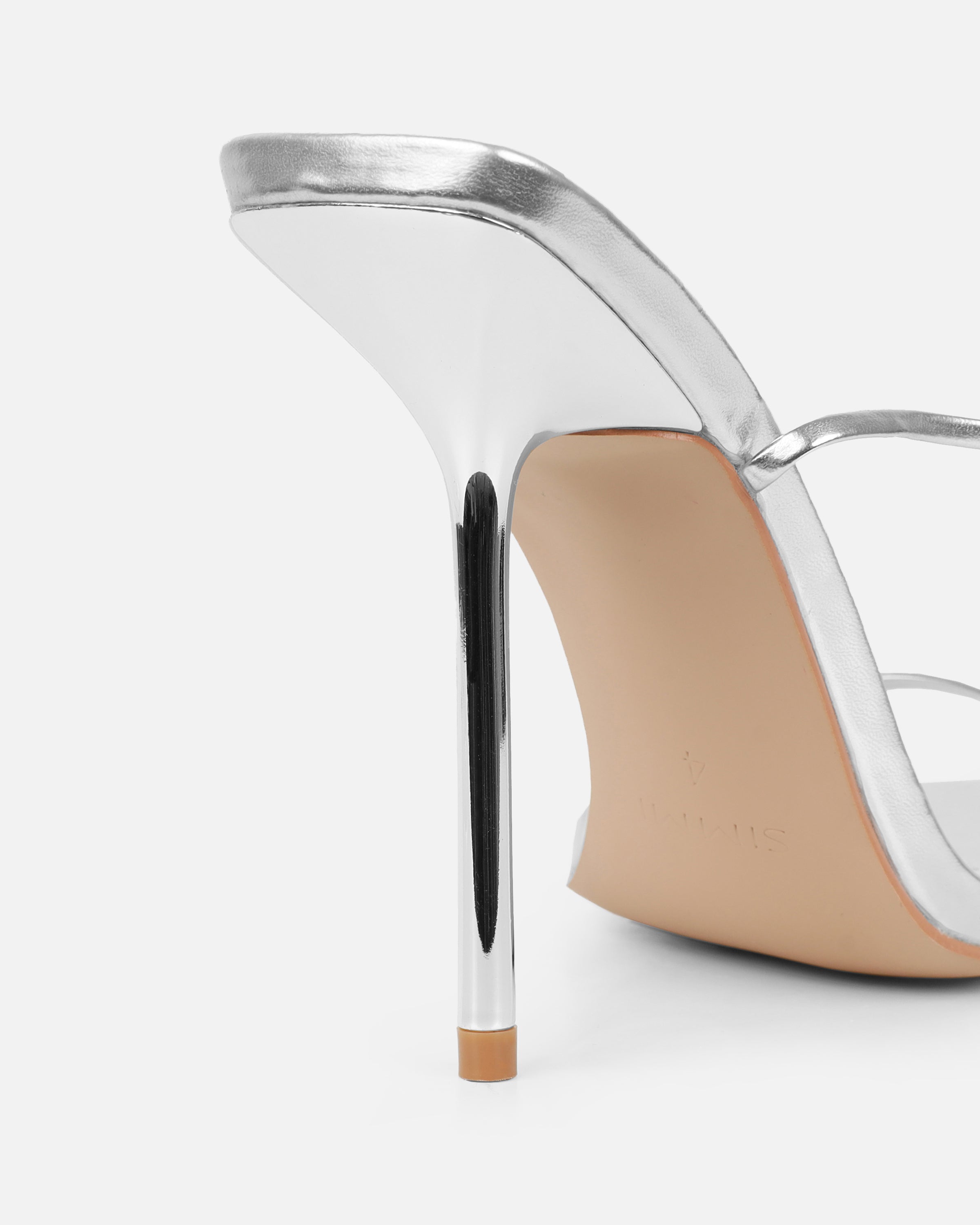 Delilahh Silver Metallic Tie Up Stiletto Sandals | SIMMI London