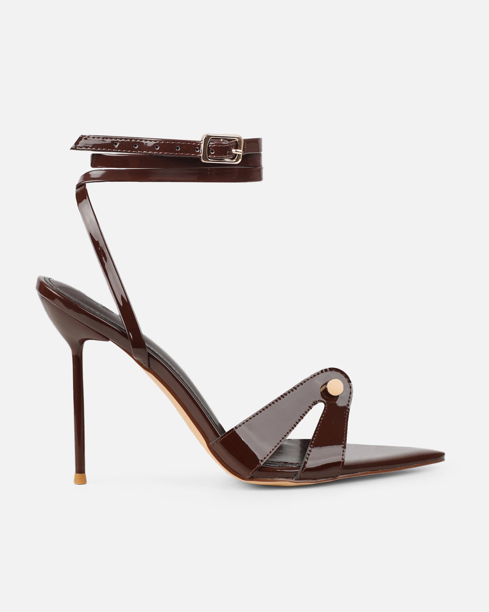 Ebby Chocolate Brown Patent Stiletto Heels | SIMMI London