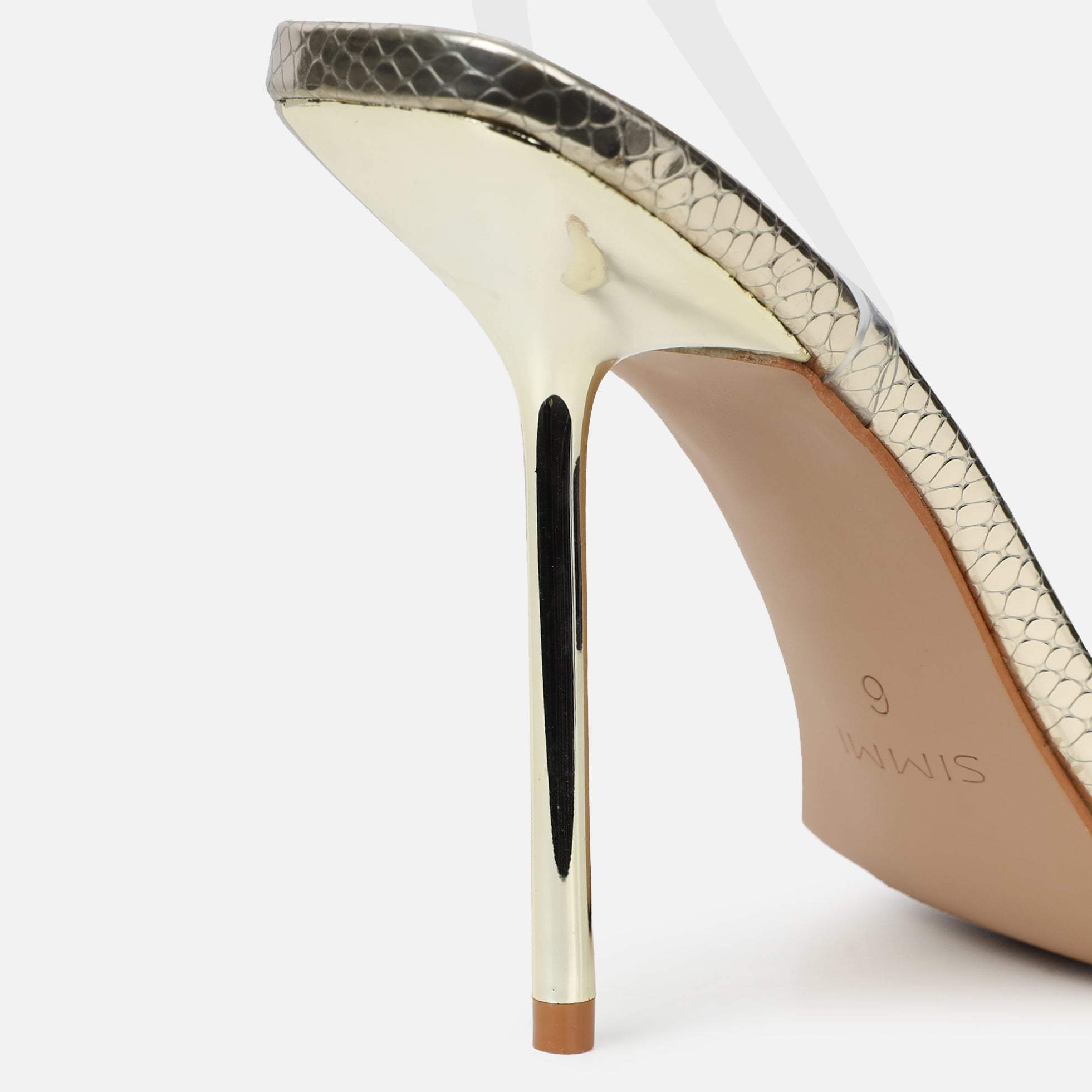 Shelli gold snake effect shell trimmed heeled sandals | SIMMI London