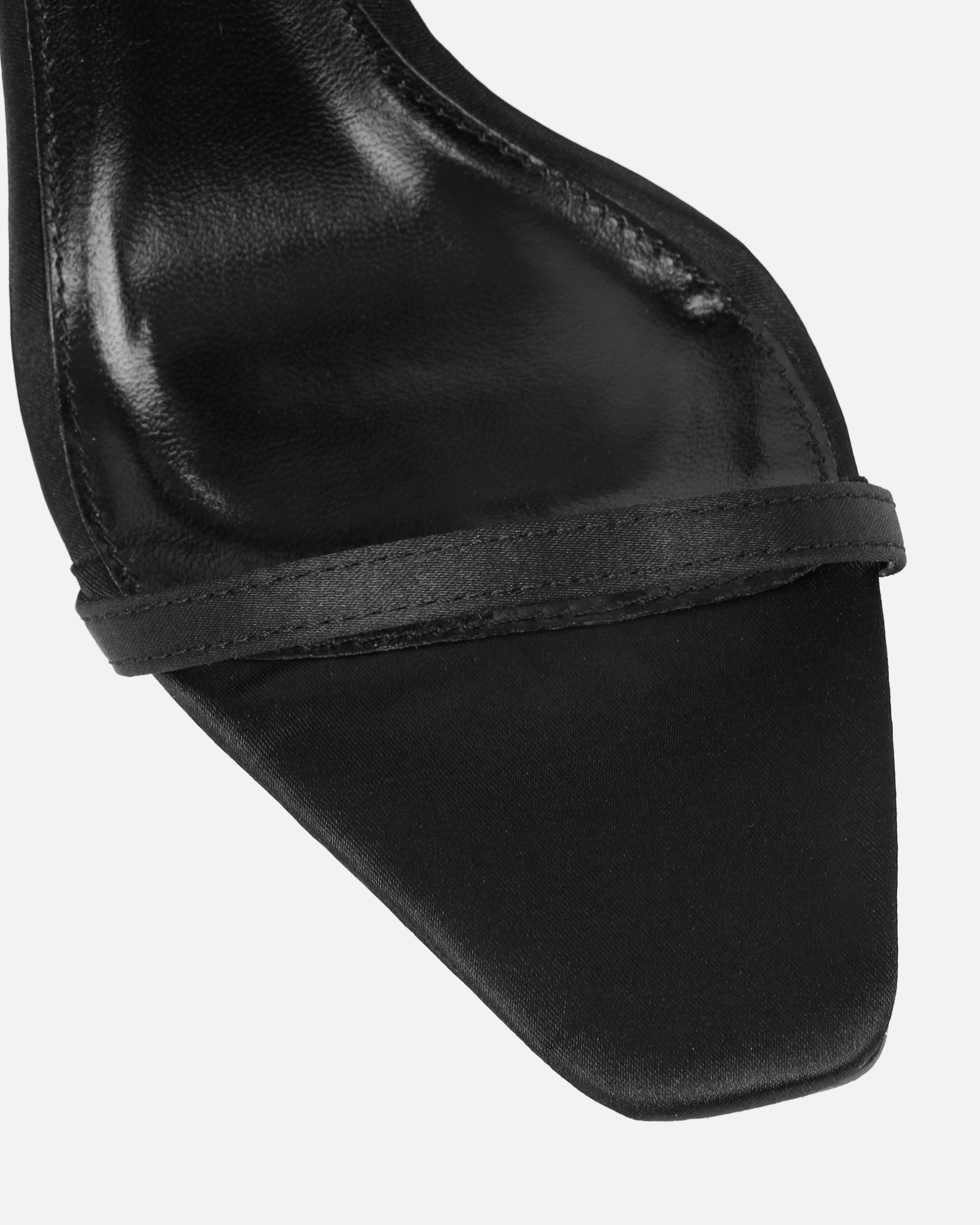 Mary Bedford Plume Black Satin Clear Fluffy Bow Heels | SIMMI London