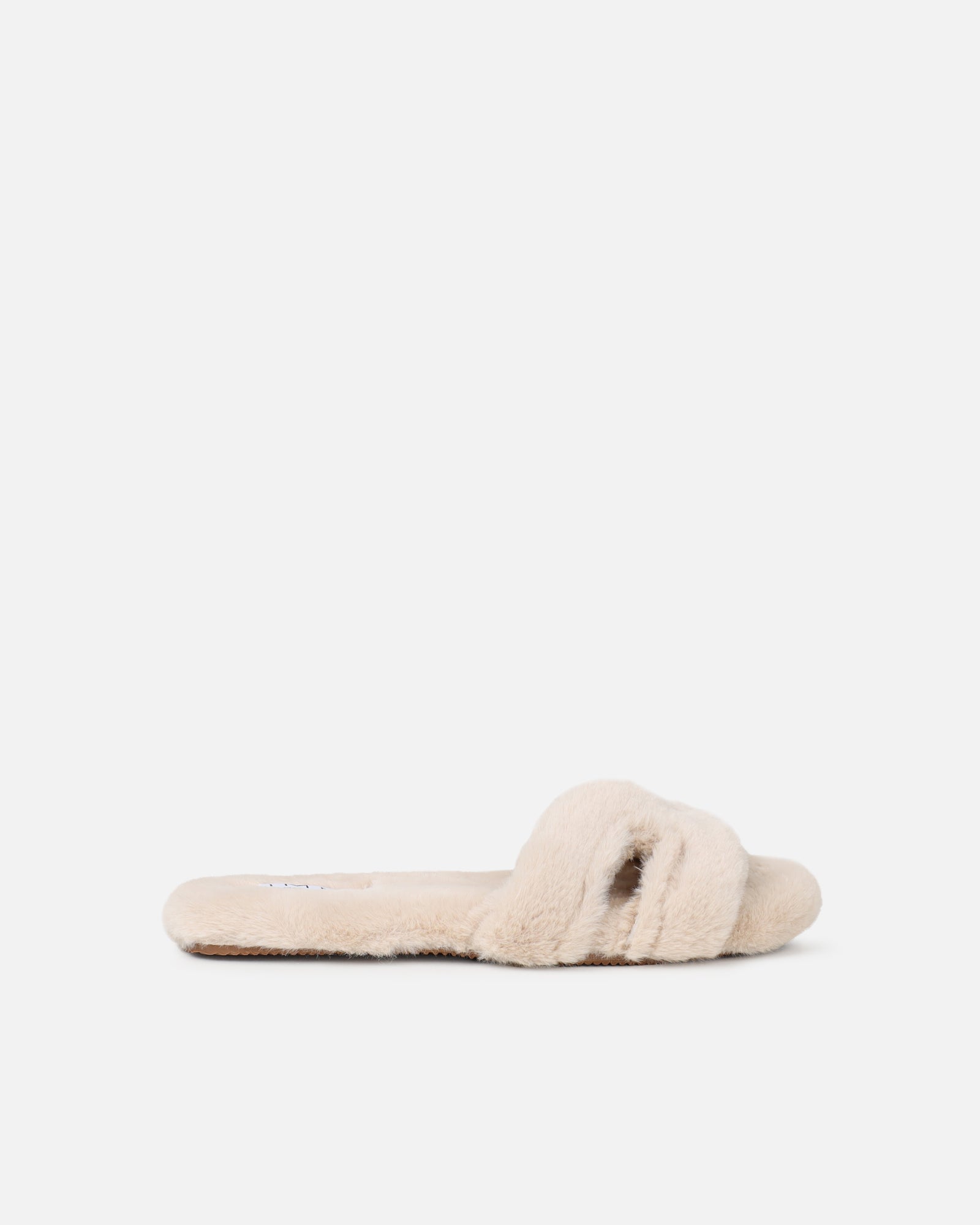 Polaris Beige Faux Fur Slippers | SIMMI London