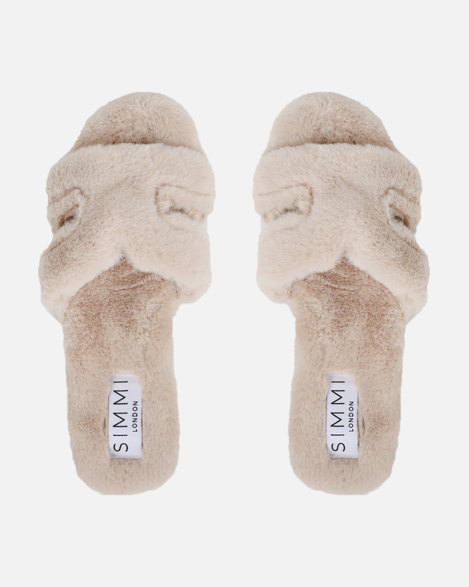 Polaris Beige Faux Fur Slippers | SIMMI London