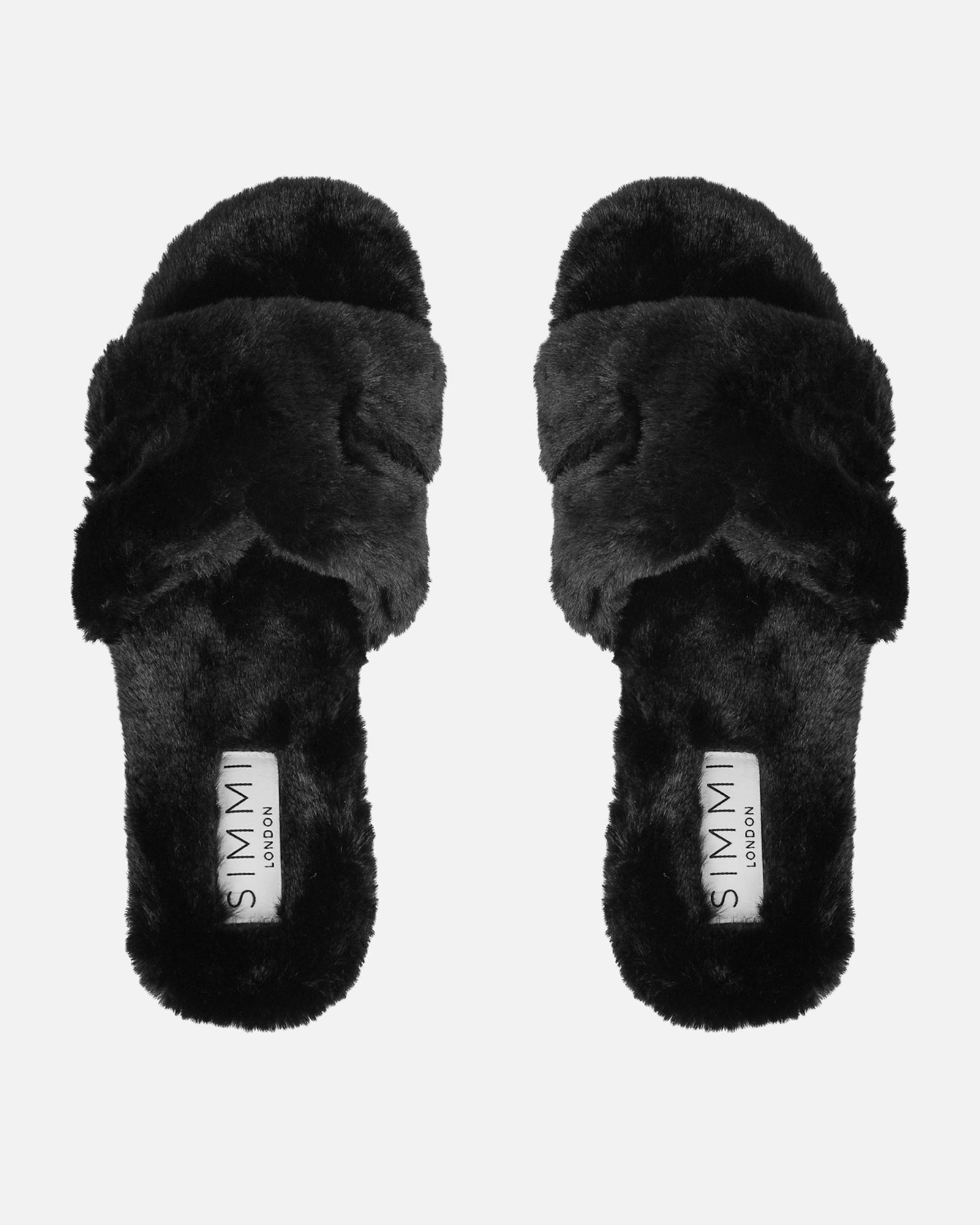 Polaris Black Faux Fur Slippers | SIMMI London