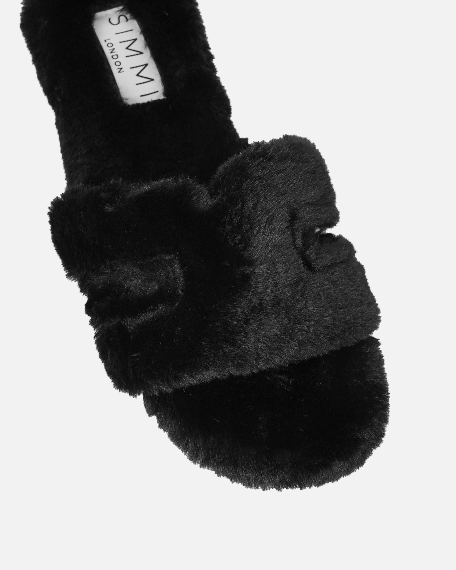 Polaris Black Faux Fur Slippers | SIMMI London