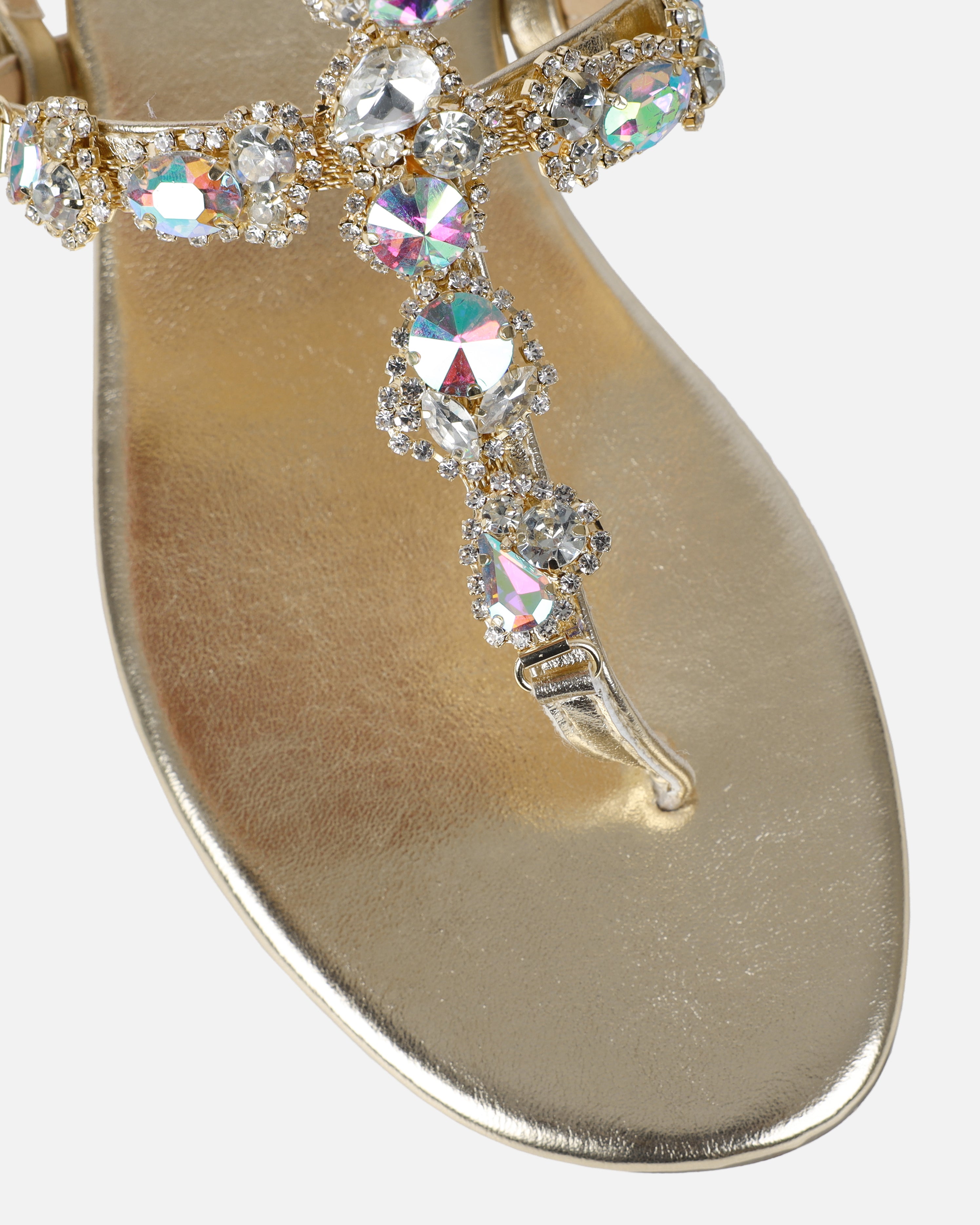 Praire Gold Diamante Toe Thong Flat Sandals | SIMMI London