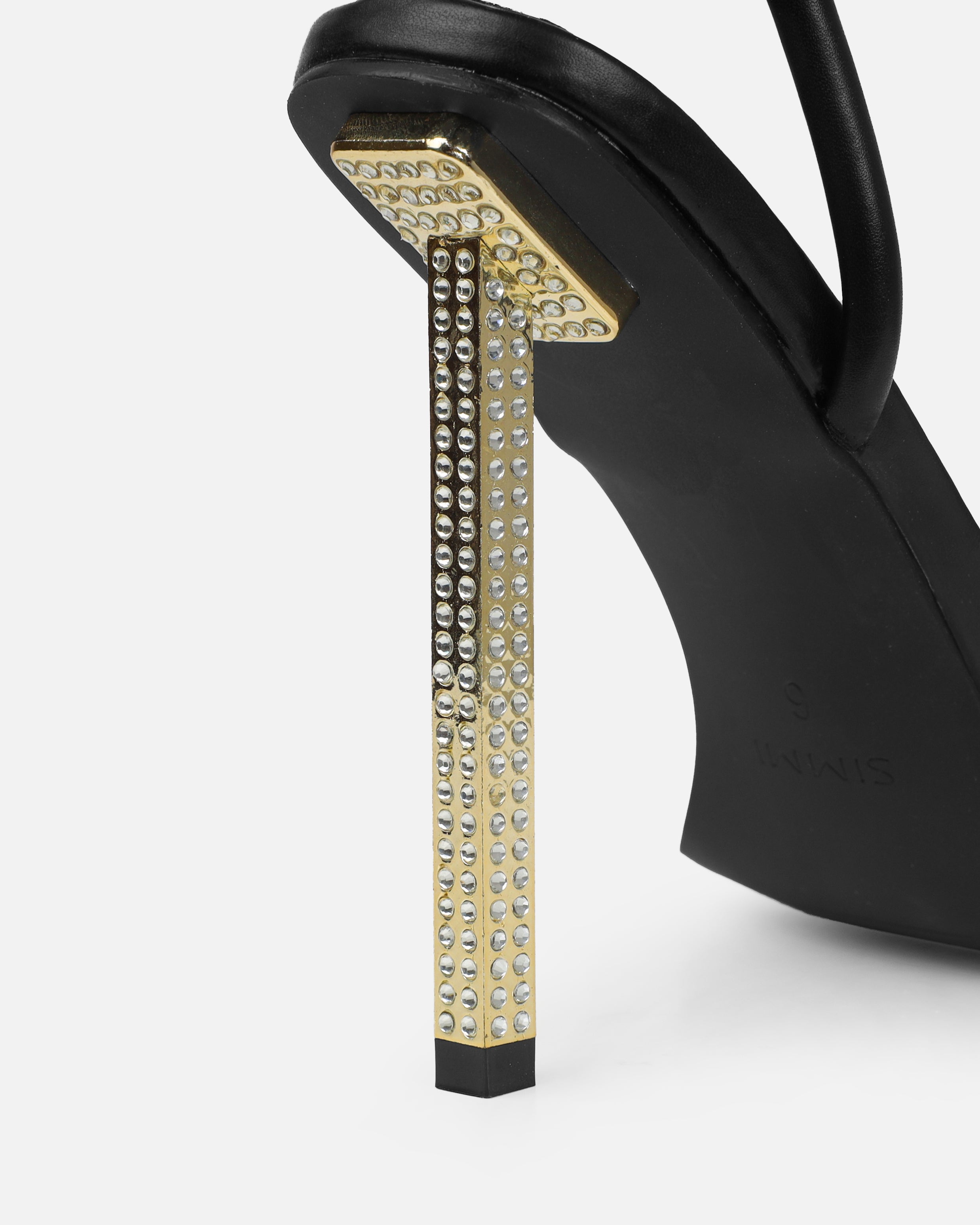 Pretti Black Strappy Square Toe Diamante Heels | SIMMI London