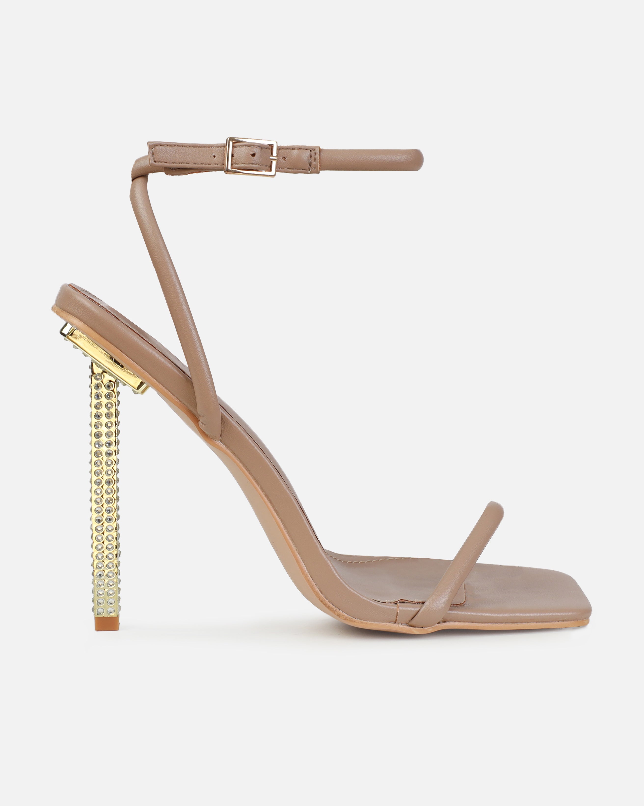 Pretti Nude Strappy Square Toe Diamante Heels | SIMMI London