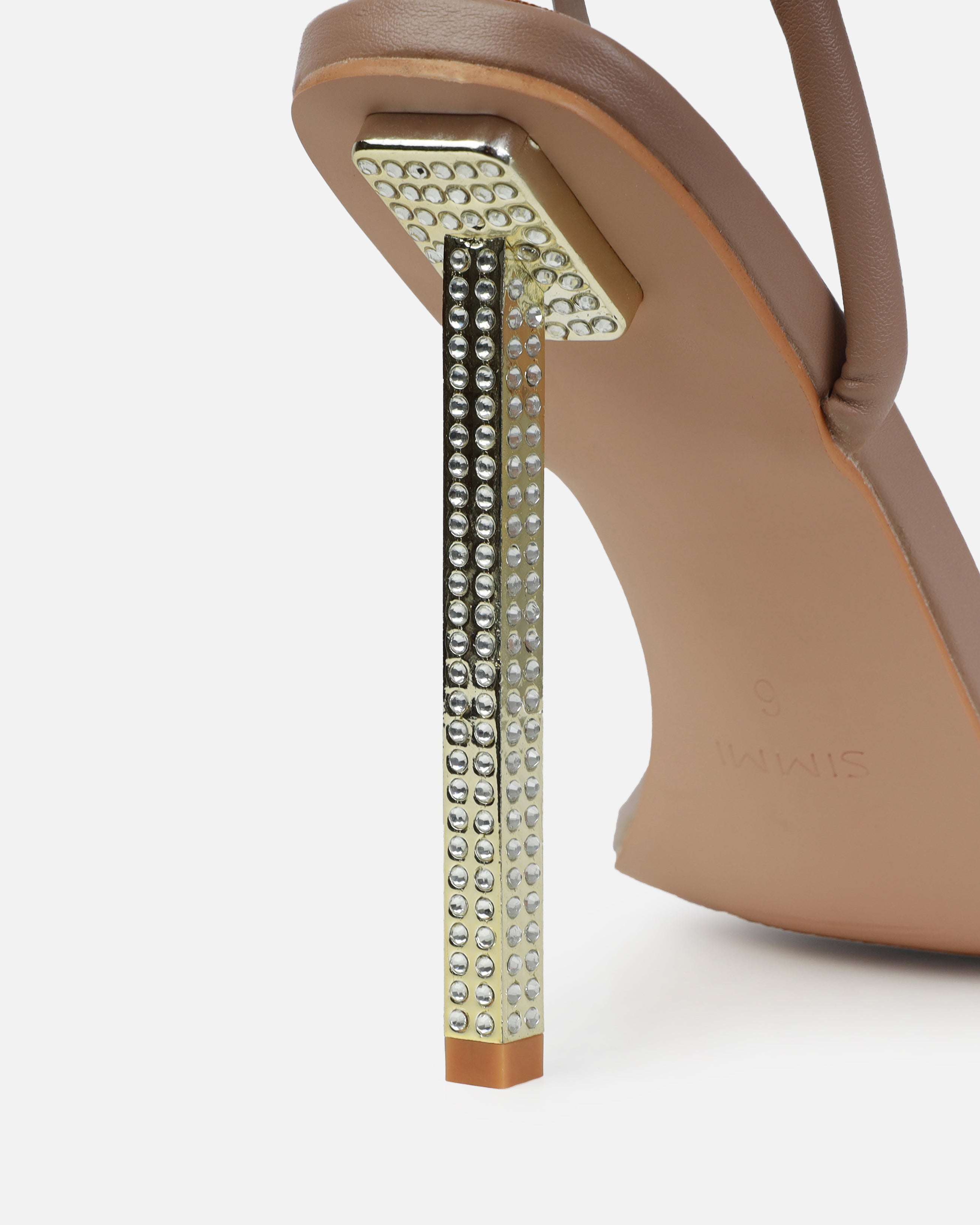 Pretti Nude Strappy Square Toe Diamante Heels | SIMMI London