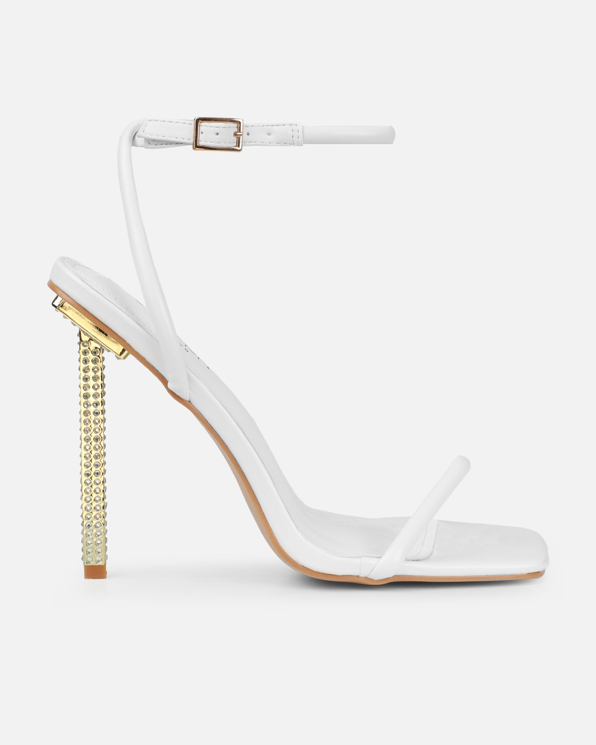 Pretti White Strappy Square Toe Diamante Heels | SIMMI London