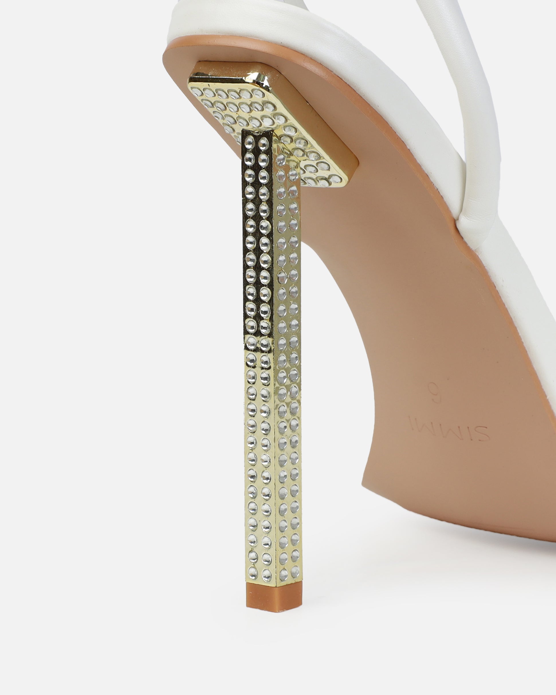 Pretti White Strappy Square Toe Diamante Heels | SIMMI London