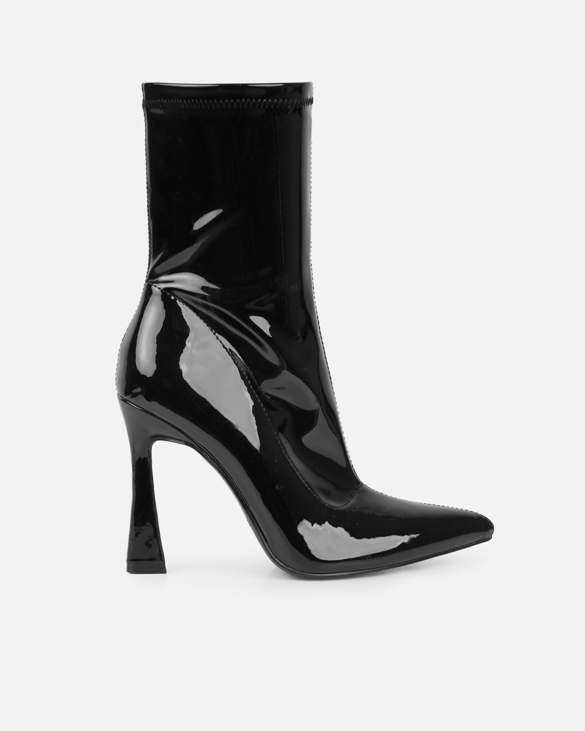 Prince Black Patent High Heeled Pointed Toe Sock Boots | SIMMI London