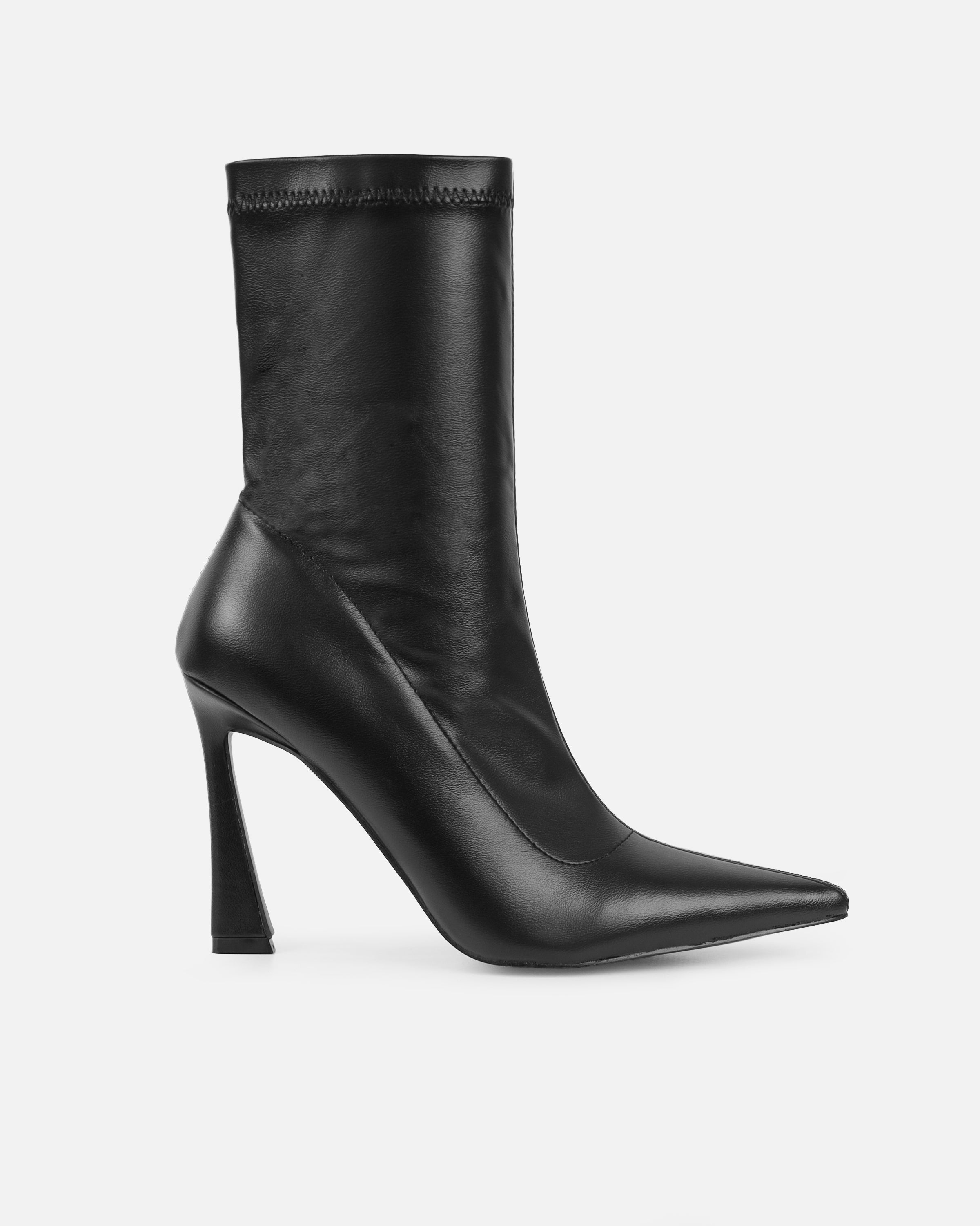 Prince Black High Heeled Pointed Toe Sock Boots | SIMMI London