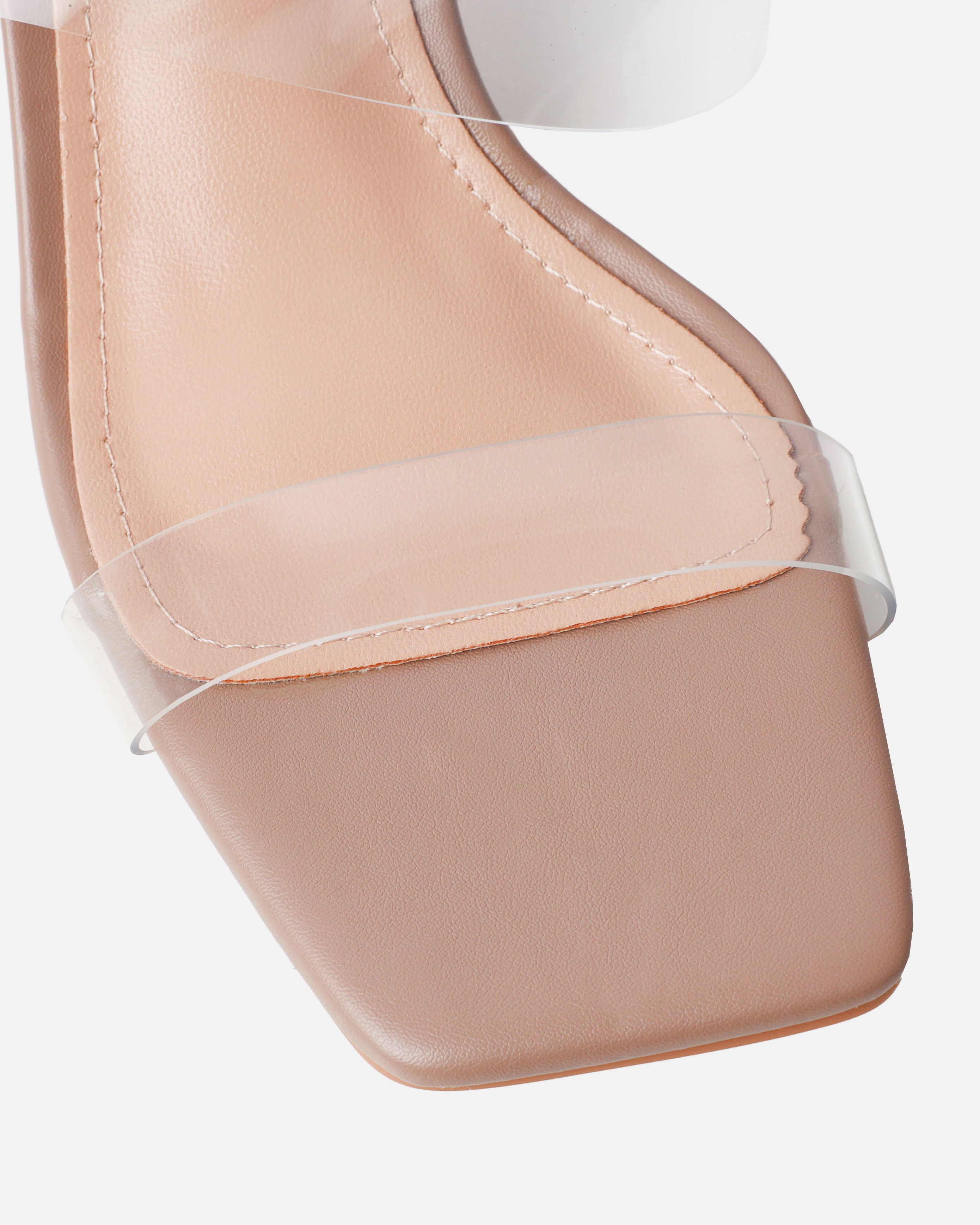 Priscilla Clear Nude Mini Block Heel Mules | SIMMI London