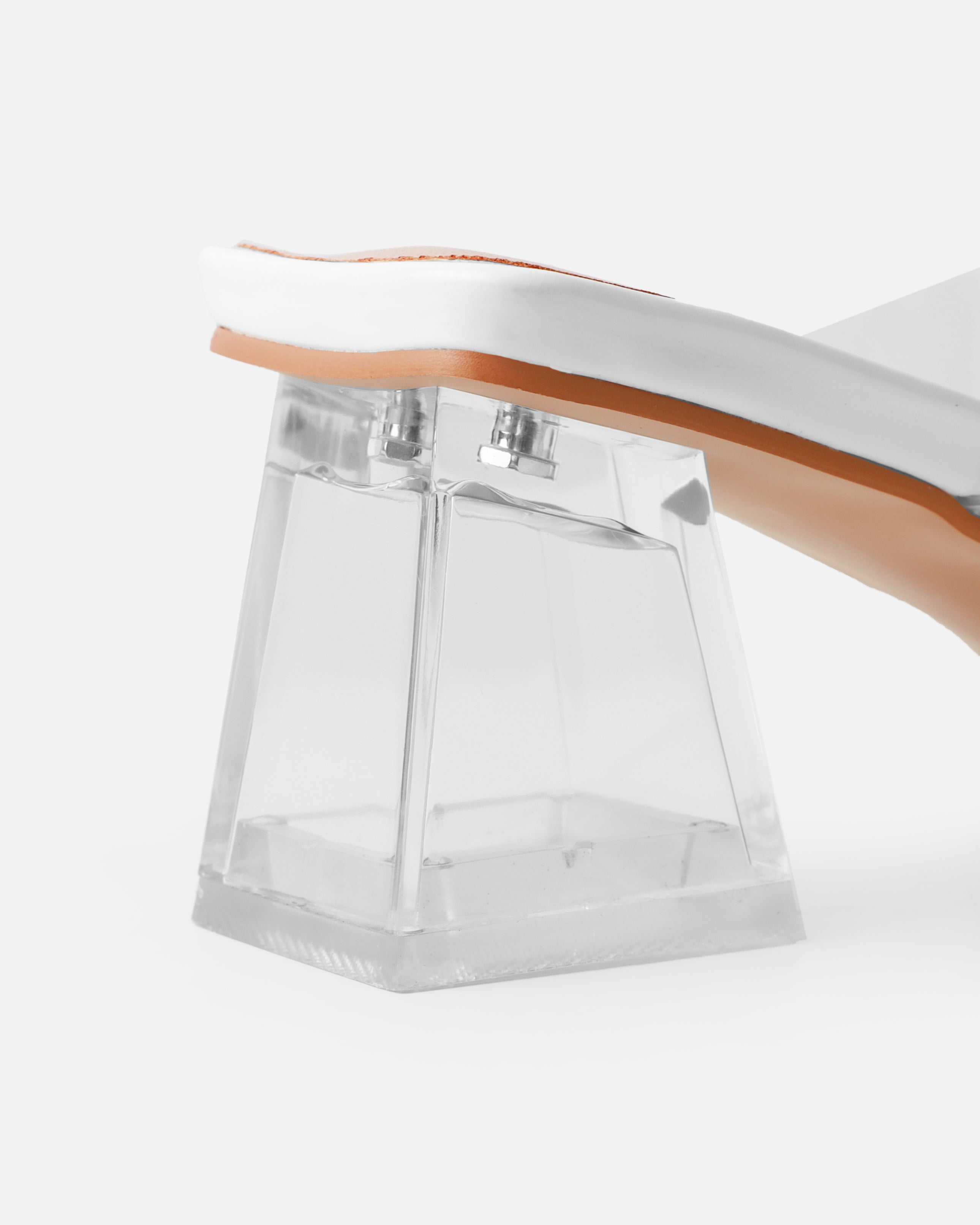 Priscilla Clear White Patent Mini Block Heel Mules | SIMMI London