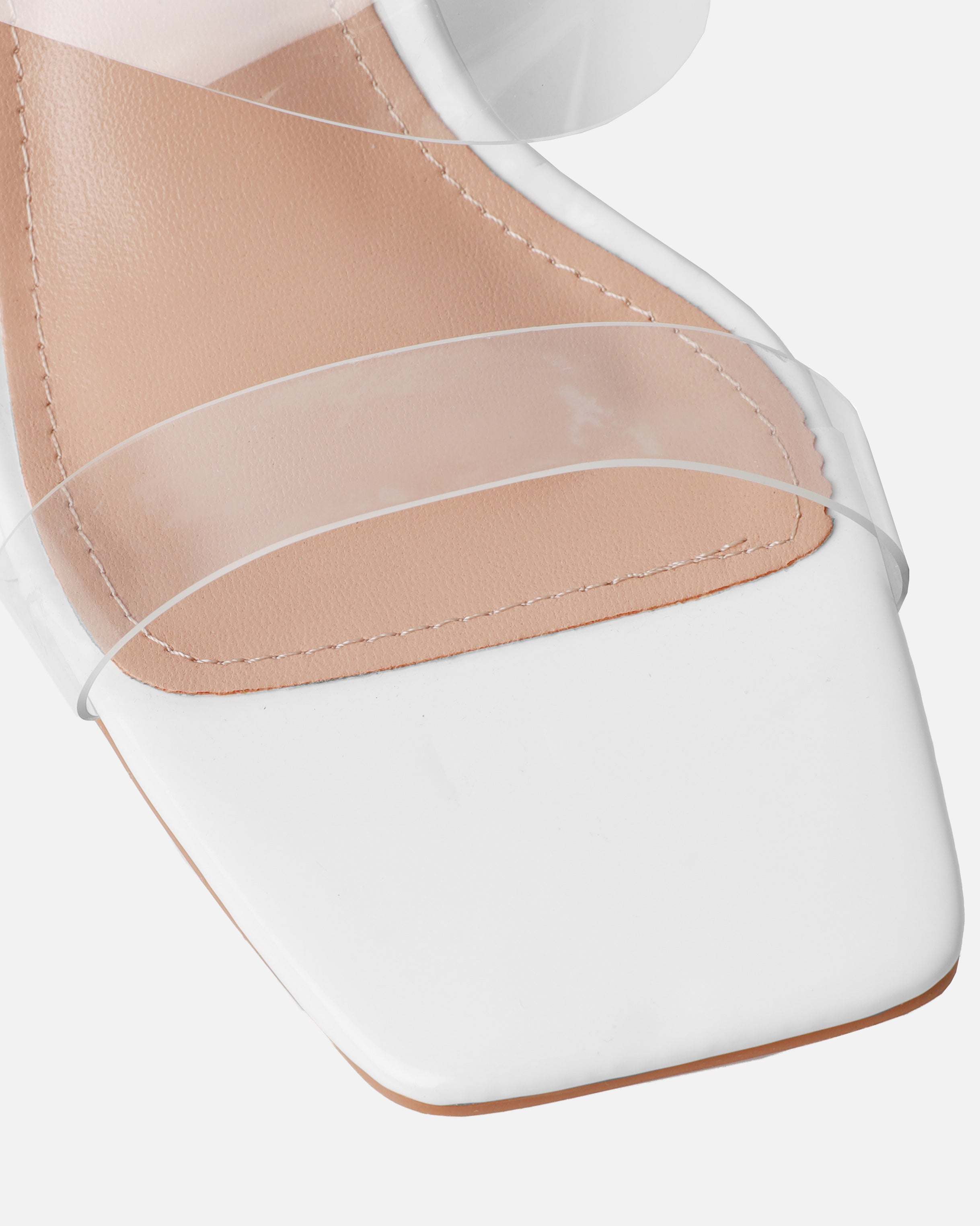 Priscilla Clear White Patent Mini Block Heel Mules | SIMMI London