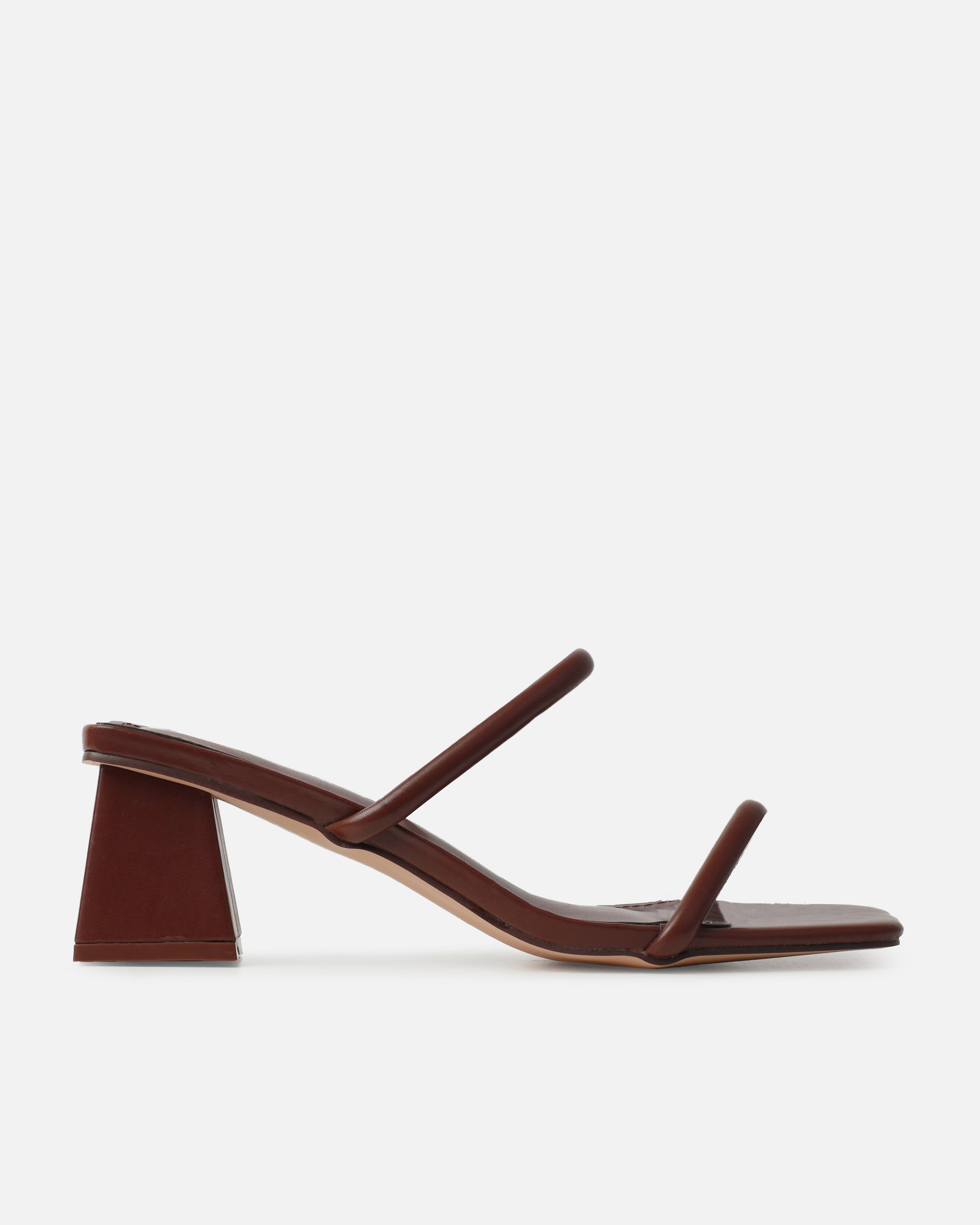 Prissy Chocolate Block Mid Heel Mules | SIMMI London